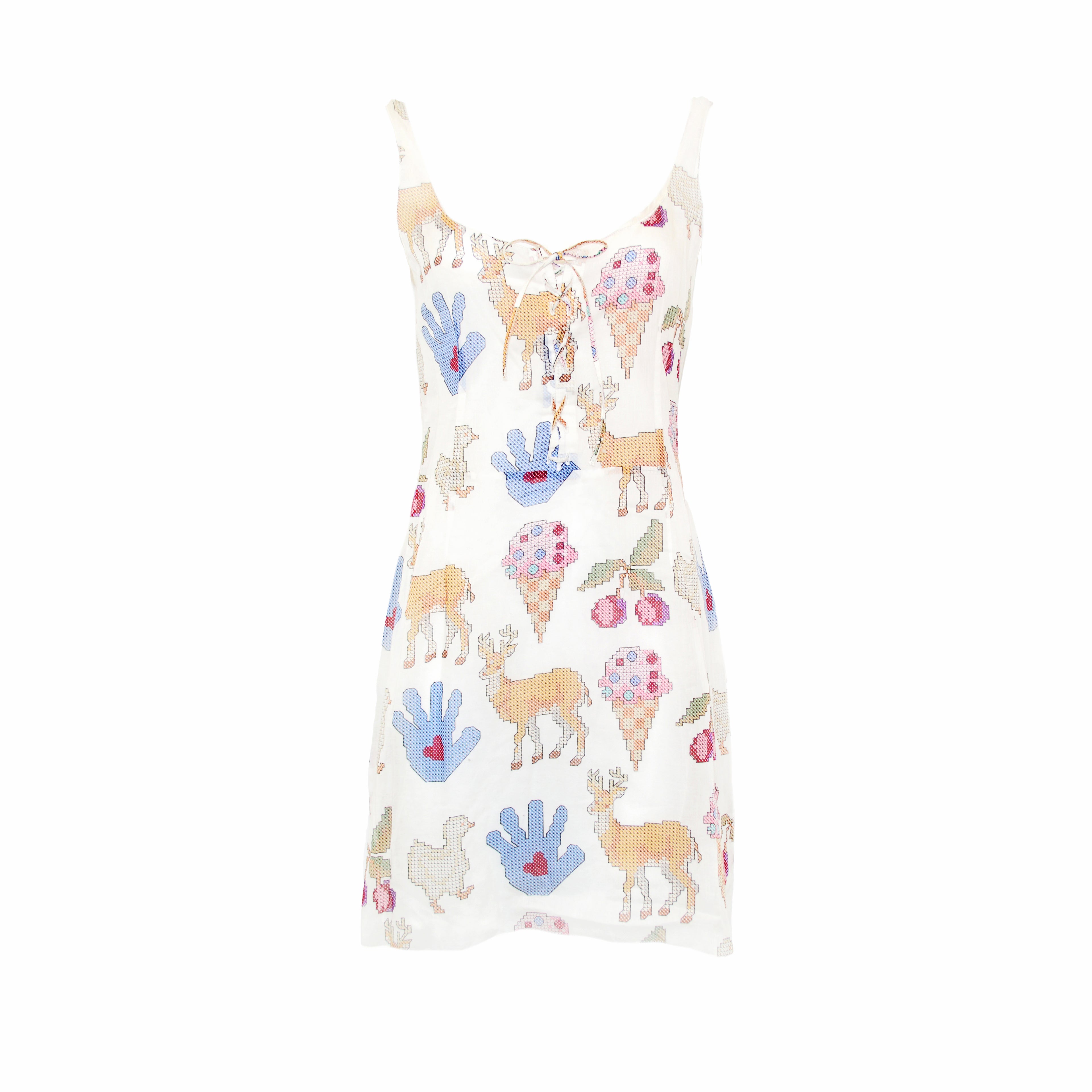 MIU MIU SS 1998 LACE UP Childhood print dress