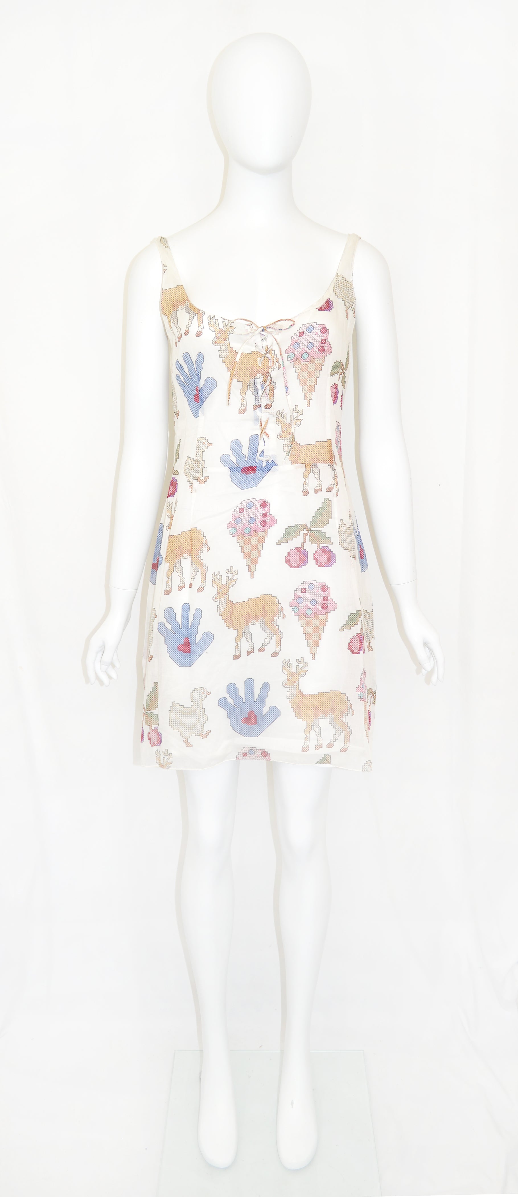 MIU MIU SS 1998 LACE UP Childhood print dress