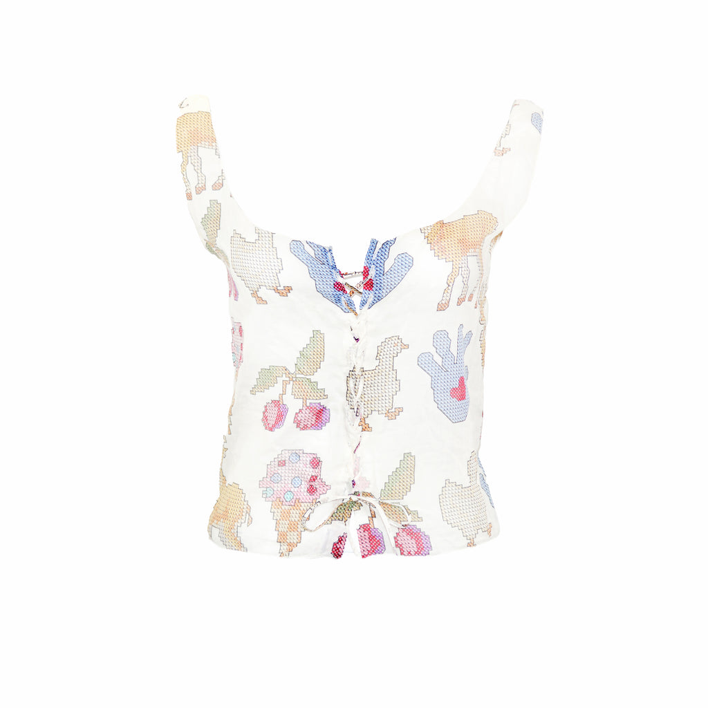 MIU MIU SS 1998 Lace Up Childhood Print Top