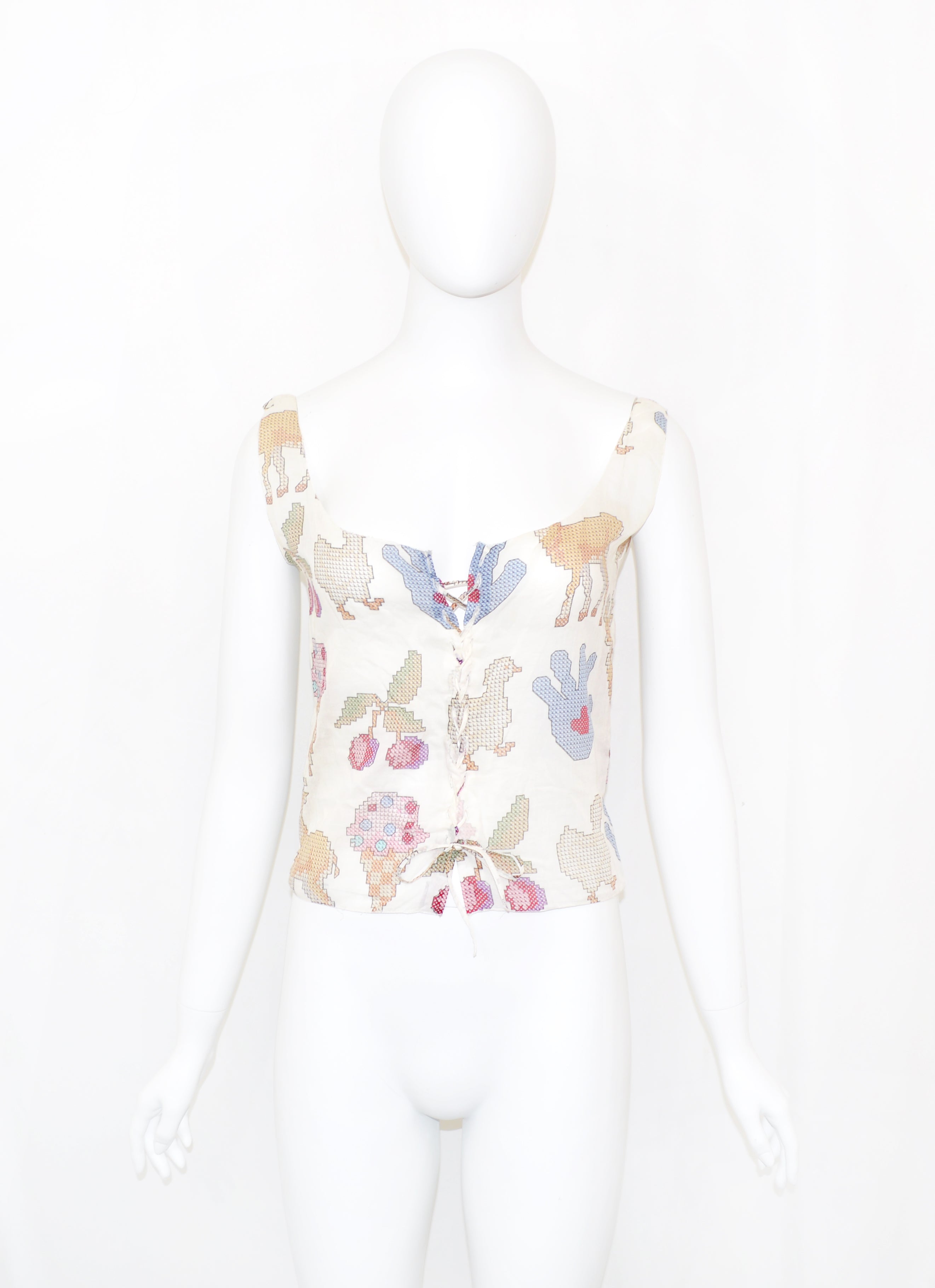 MIU MIU SS 1998 Lace Up Childhood Print Top