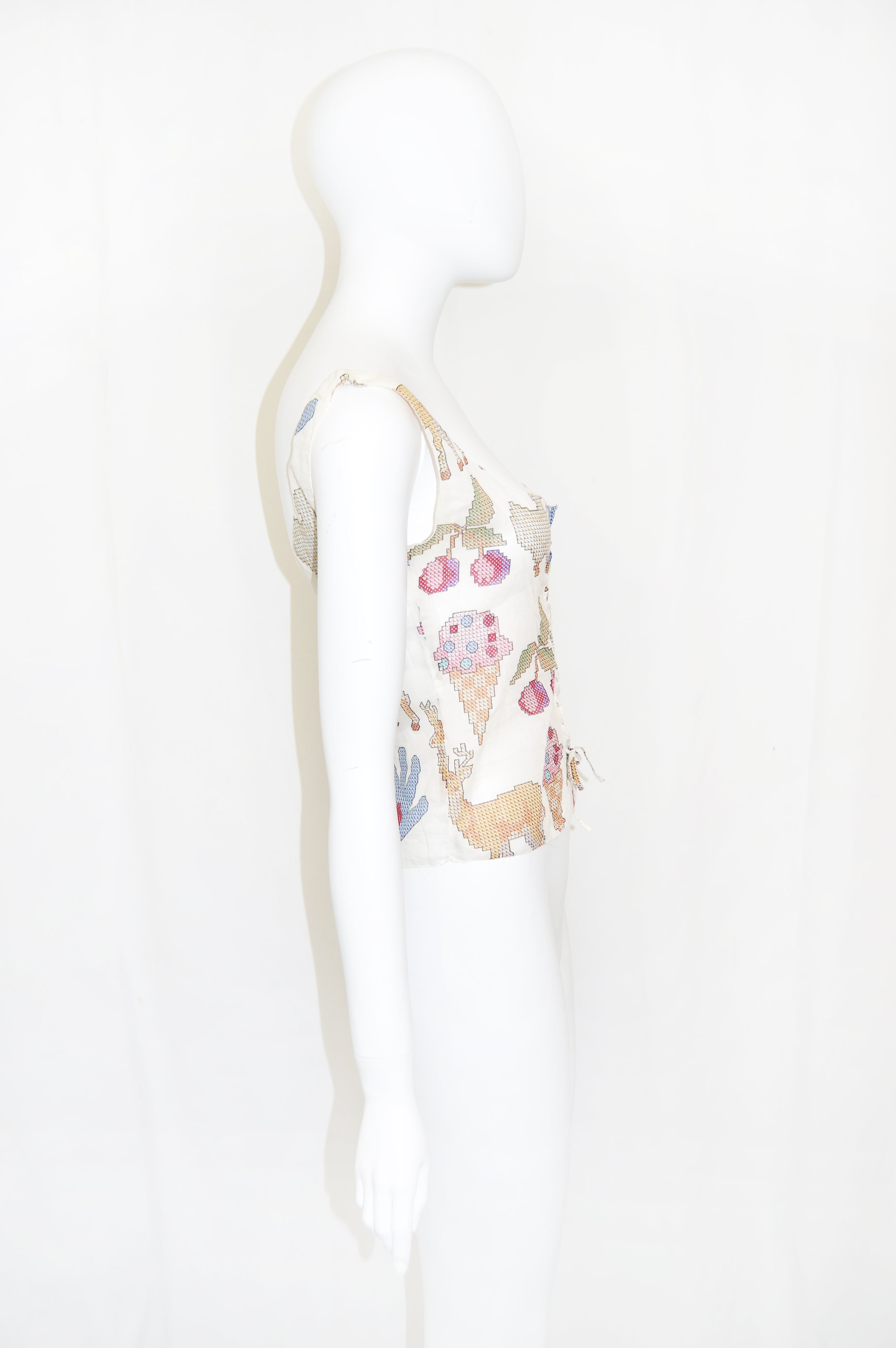 MIU MIU SS 1998 Lace Up Childhood Print Top