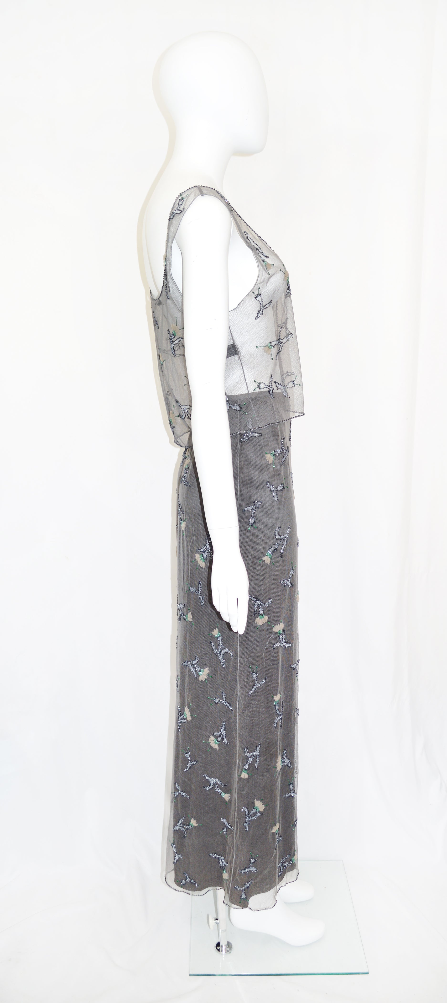 Prada FW 1997 Bead Embellished Tulle Skirt Set