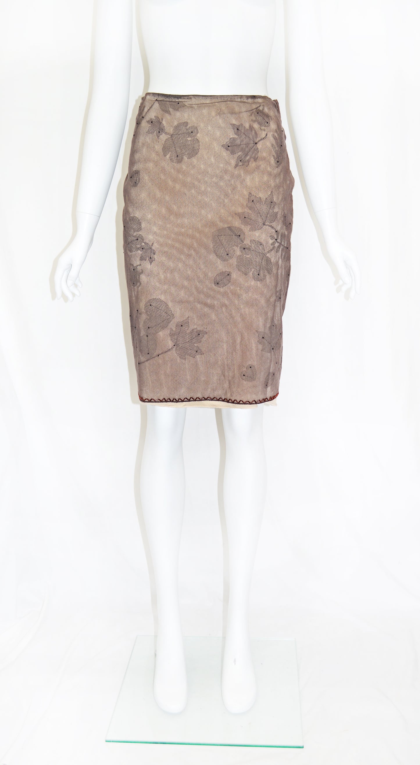 Prada 1999 Sheer Leaf Print Skirt