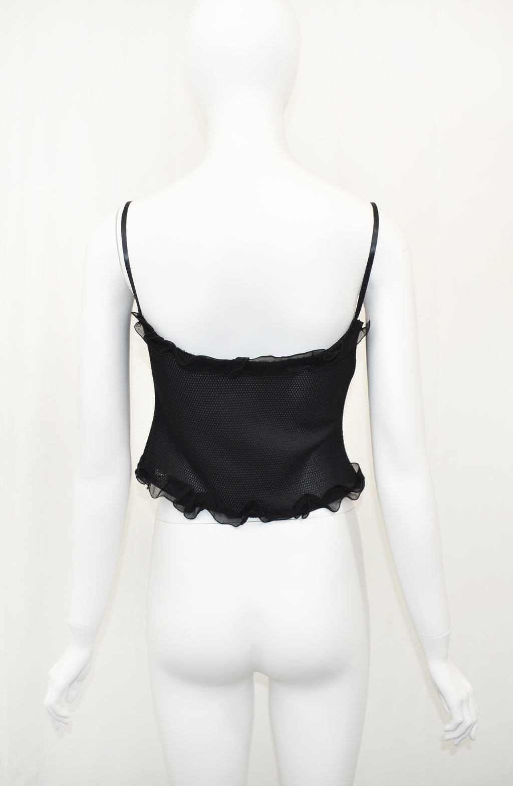 PRADA 1999 patent leather embellished mesh tank