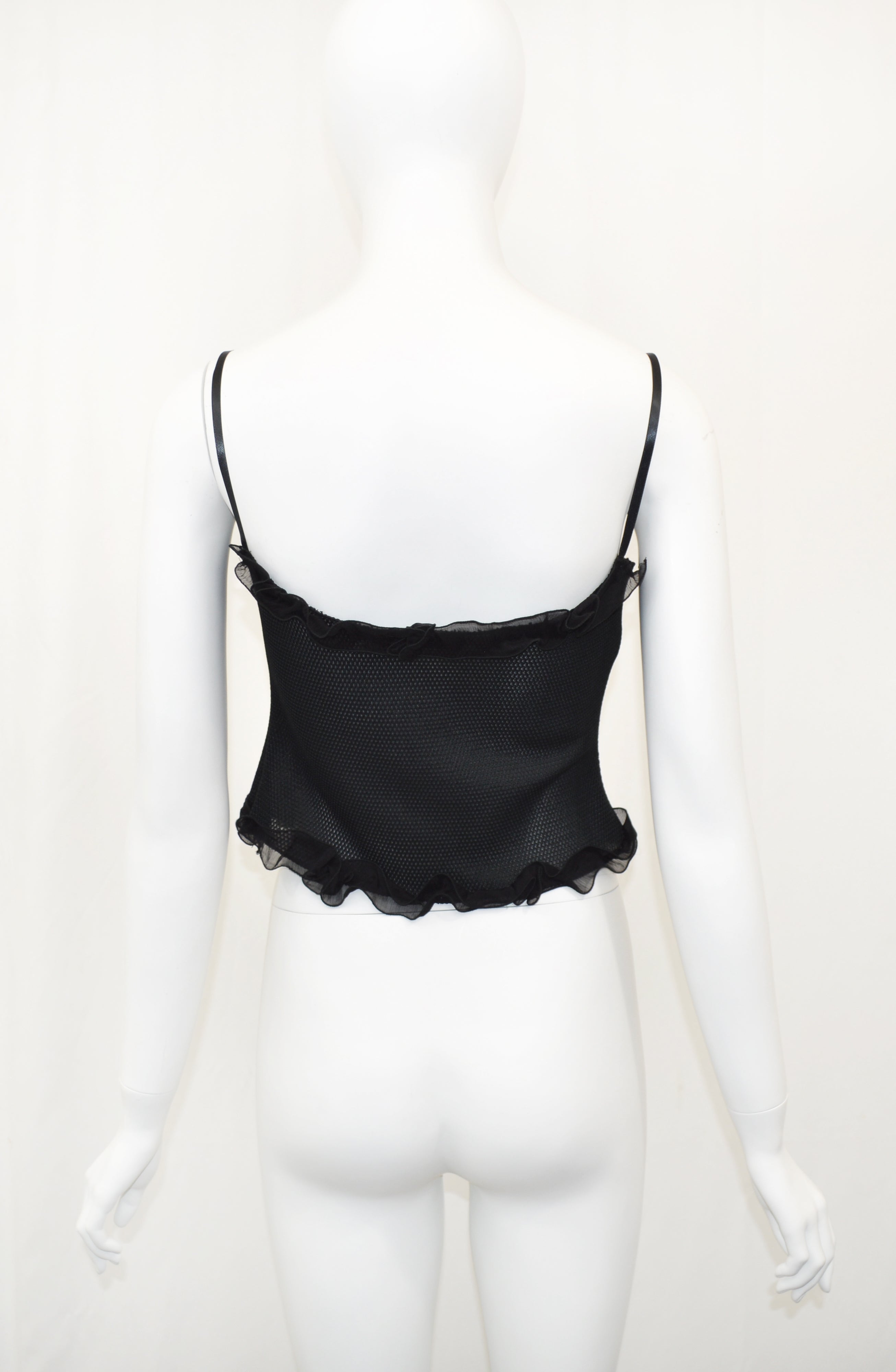 PRADA 1999 patent leather embellished mesh tank