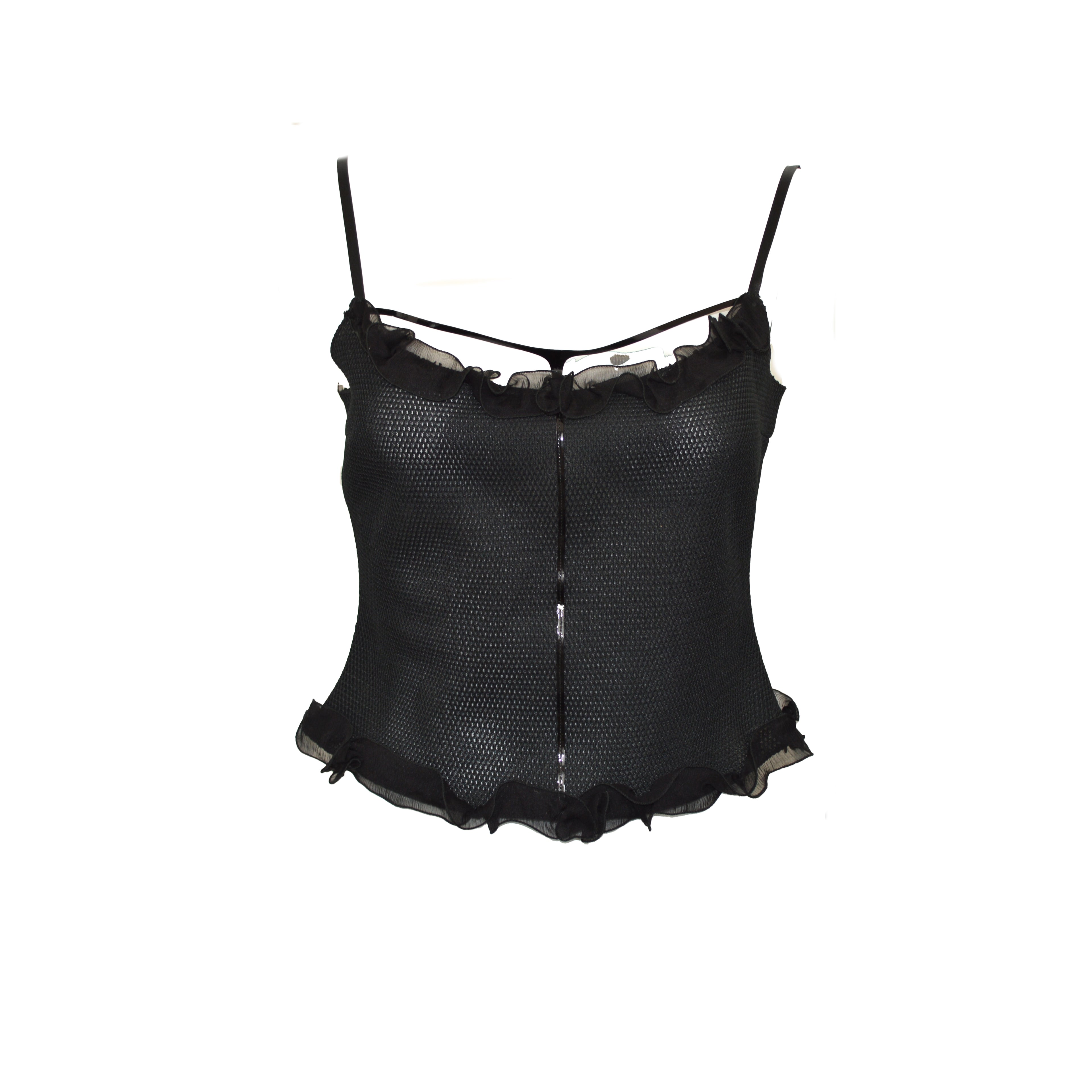 PRADA 1999 patent leather embellished mesh tank