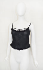 PRADA 1999 patent leather embellished mesh tank