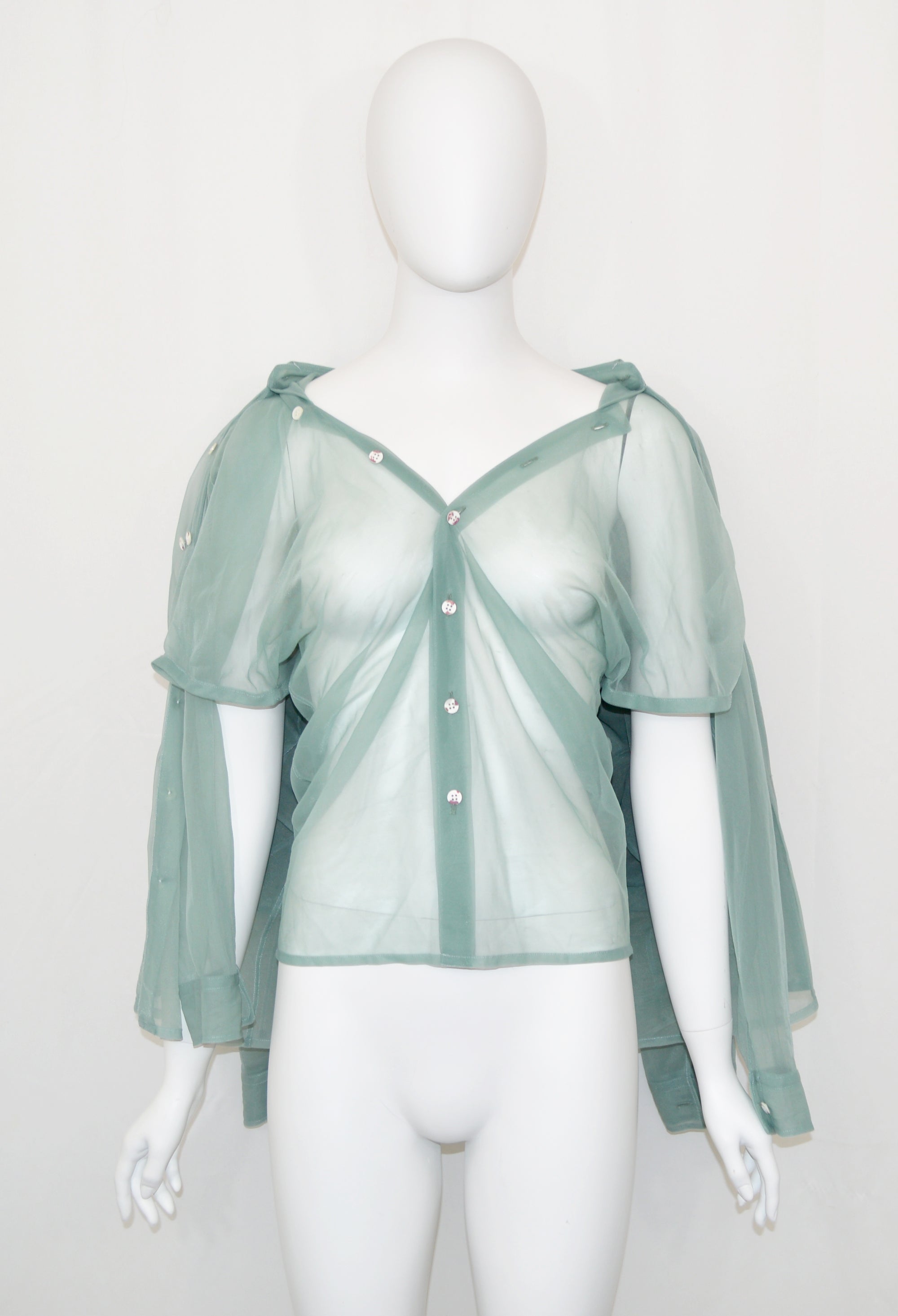 Comme des Garcons FW 1990 Sheer Multi Layer Button Up Blouse