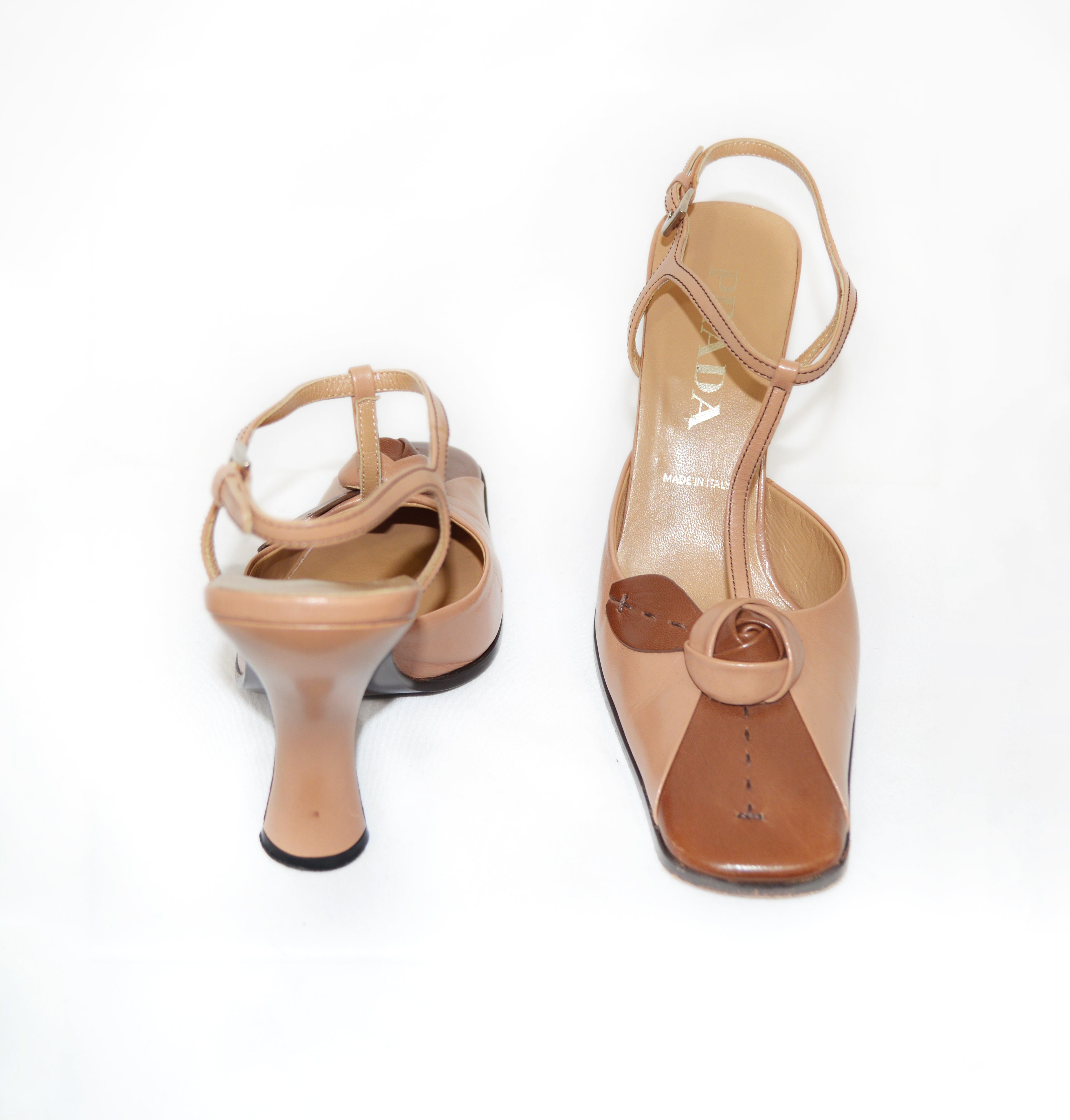 Prada FW 2000 leather heels with rose detail