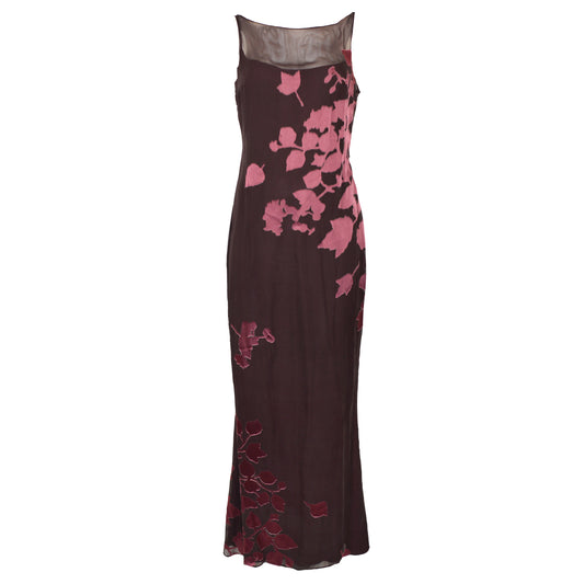 GUY LAROCHE 1990S SHEER GOWN WITH LEAF ACCENTS