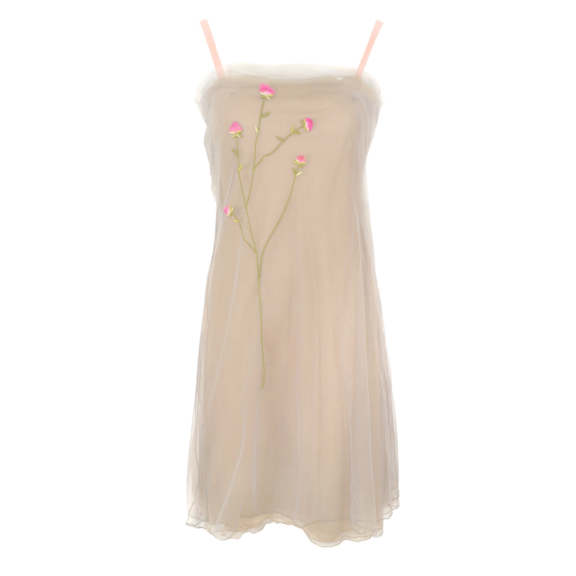 Guy Laroche 1998 layered tulle dress with embroidered flowers
