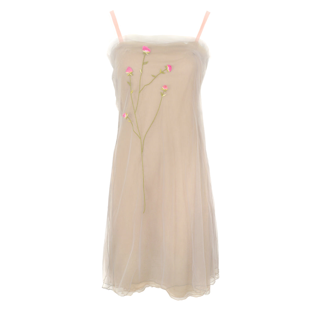 Guy Laroche 1998 layered tulle dress with embroidered flowers
