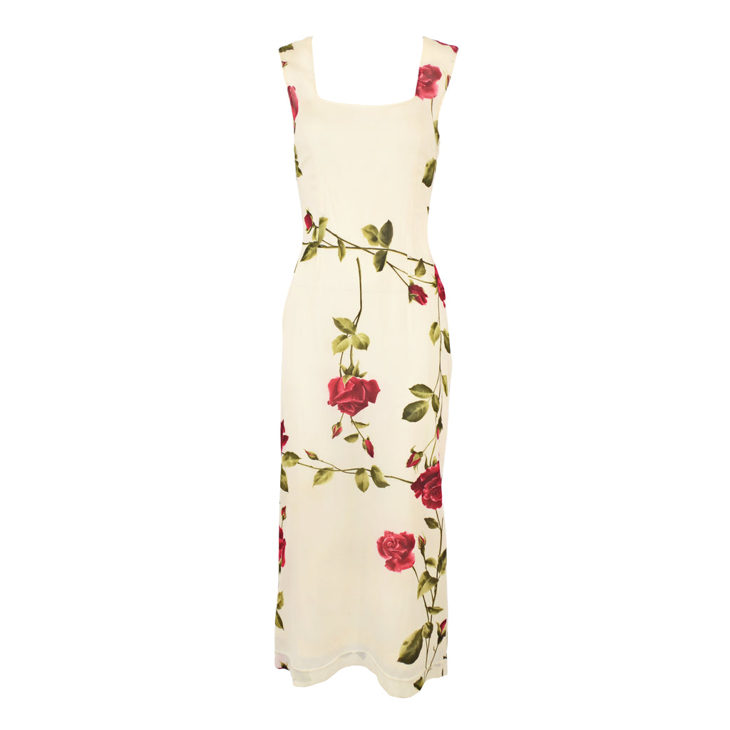 Dolce & Gabbana 1990S Silk Chiffon Dress with Rose Print