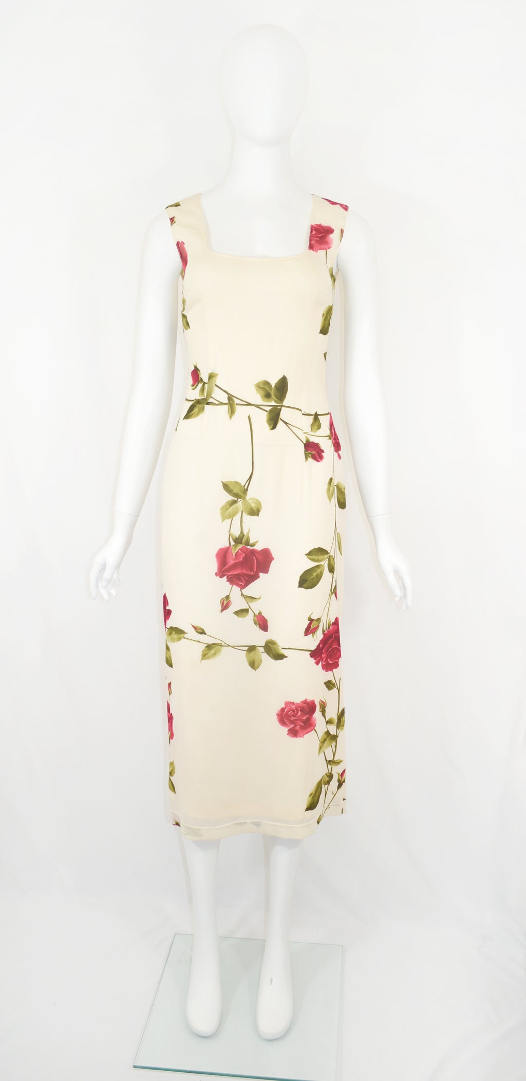 Dolce & Gabbana 1990S Silk Chiffon Dress with Rose Print
