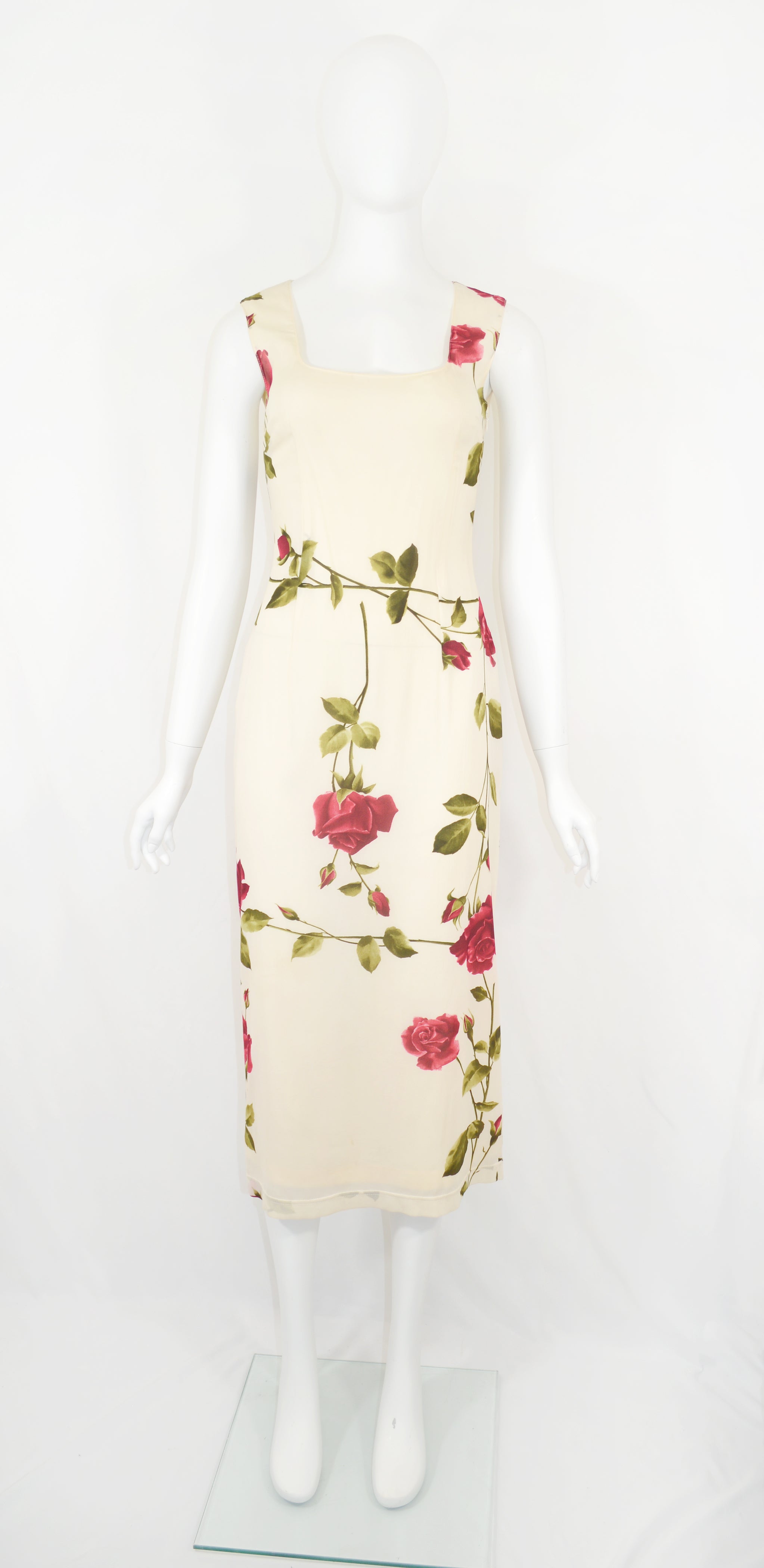 Dolce & Gabbana 1990S Silk Chiffon Dress with Rose Print