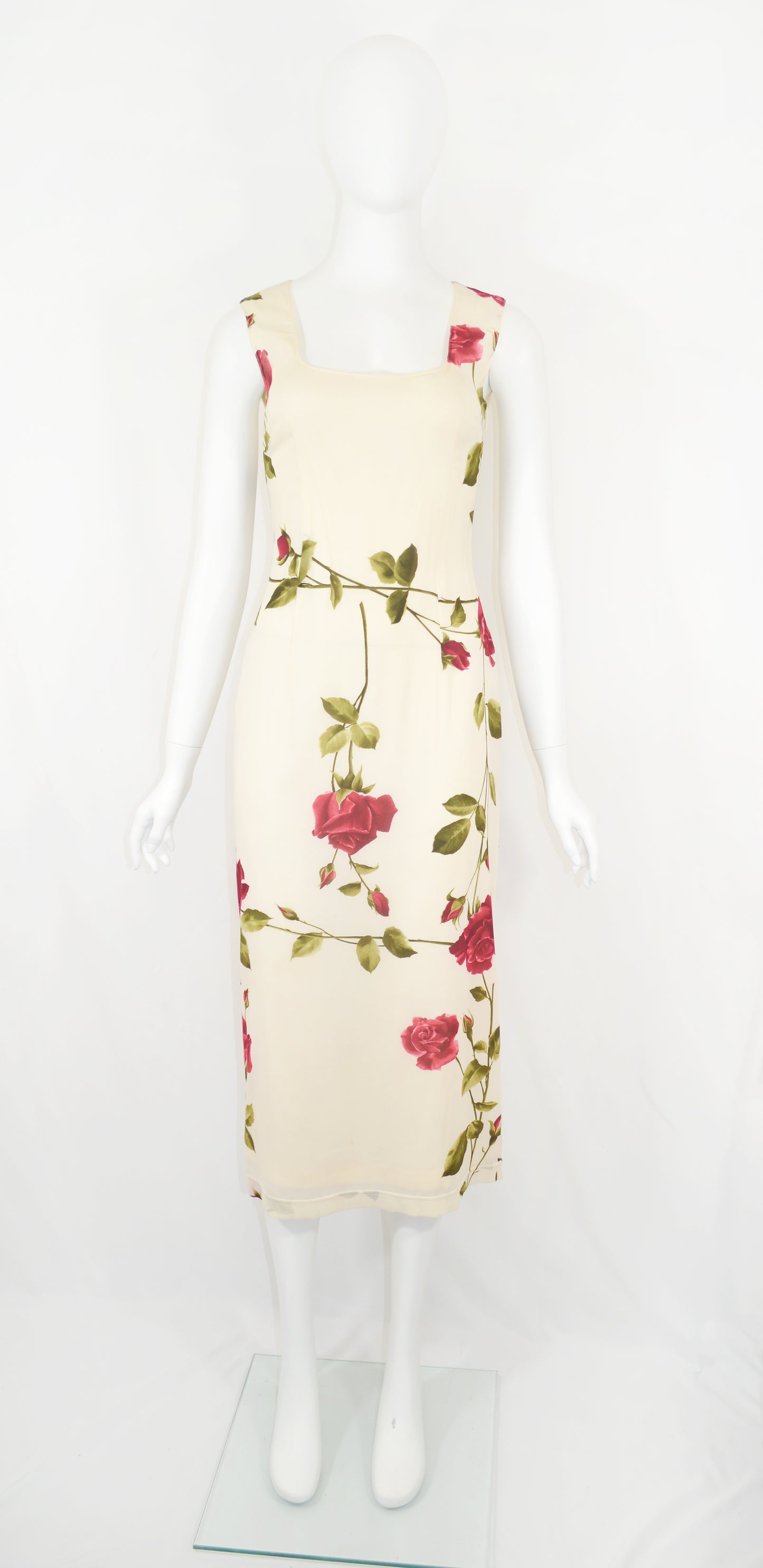 Dolce & Gabbana 1990S Silk Chiffon Dress with Rose Print