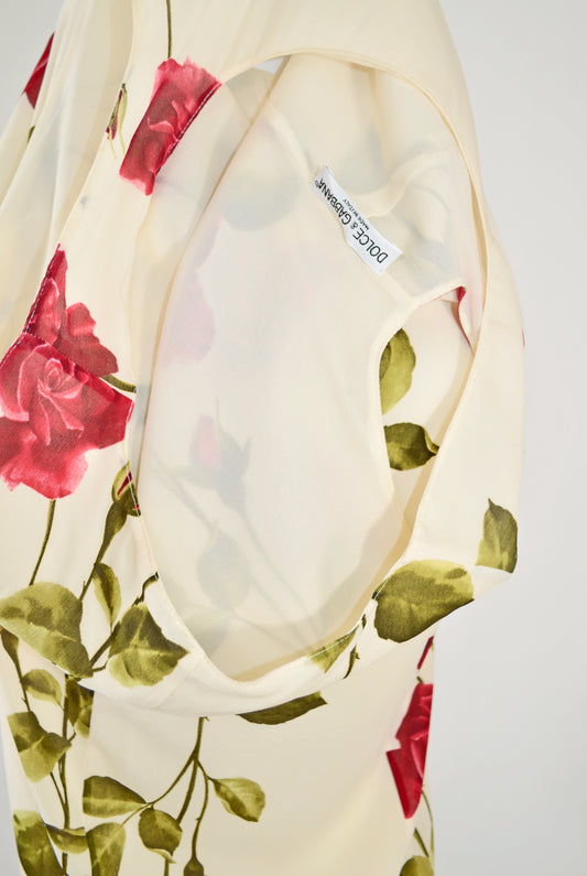 Dolce & Gabbana 1990S Silk Chiffon Dress with Rose Print
