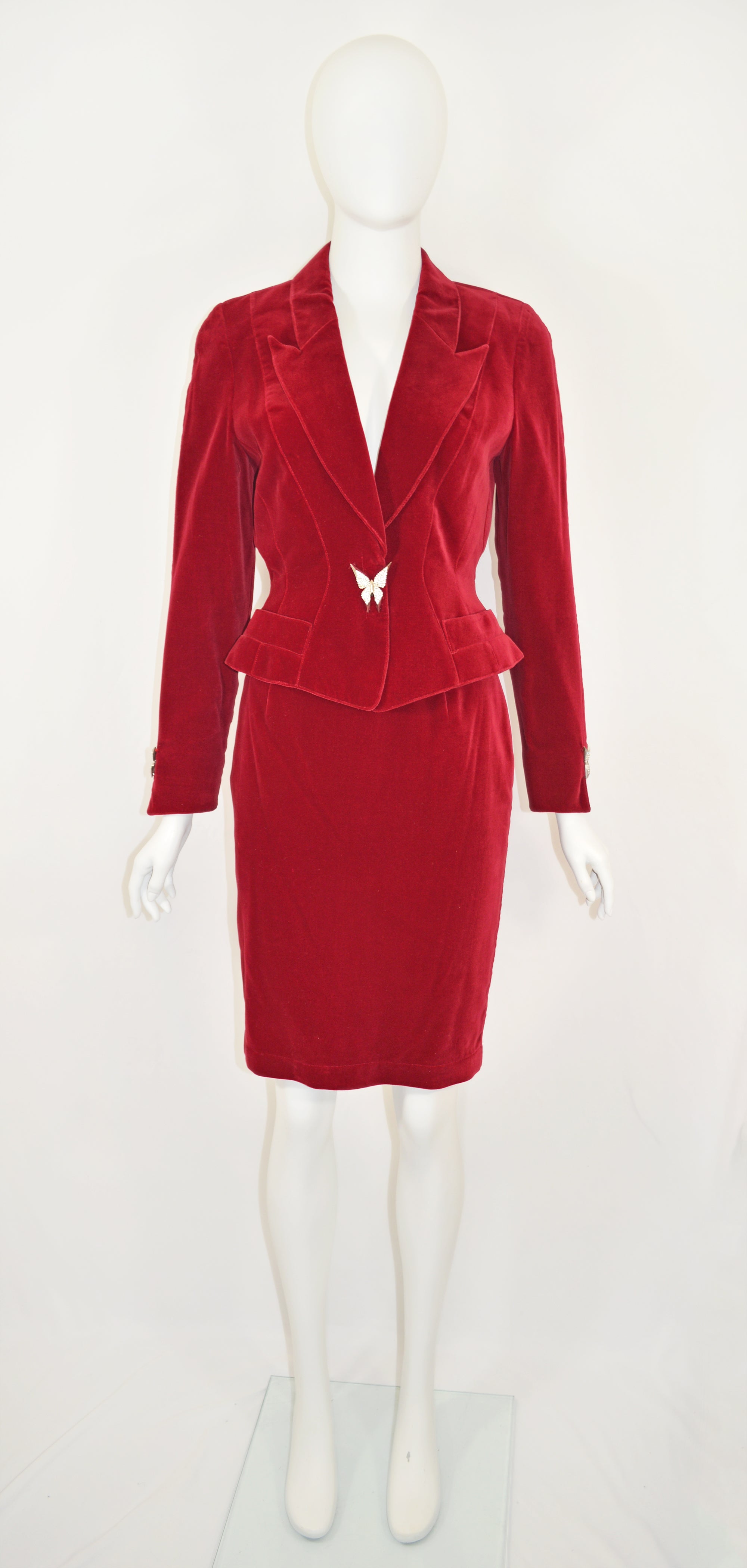 Thierry Mugler Velvet Skirt Suit with Butterfly Accents
