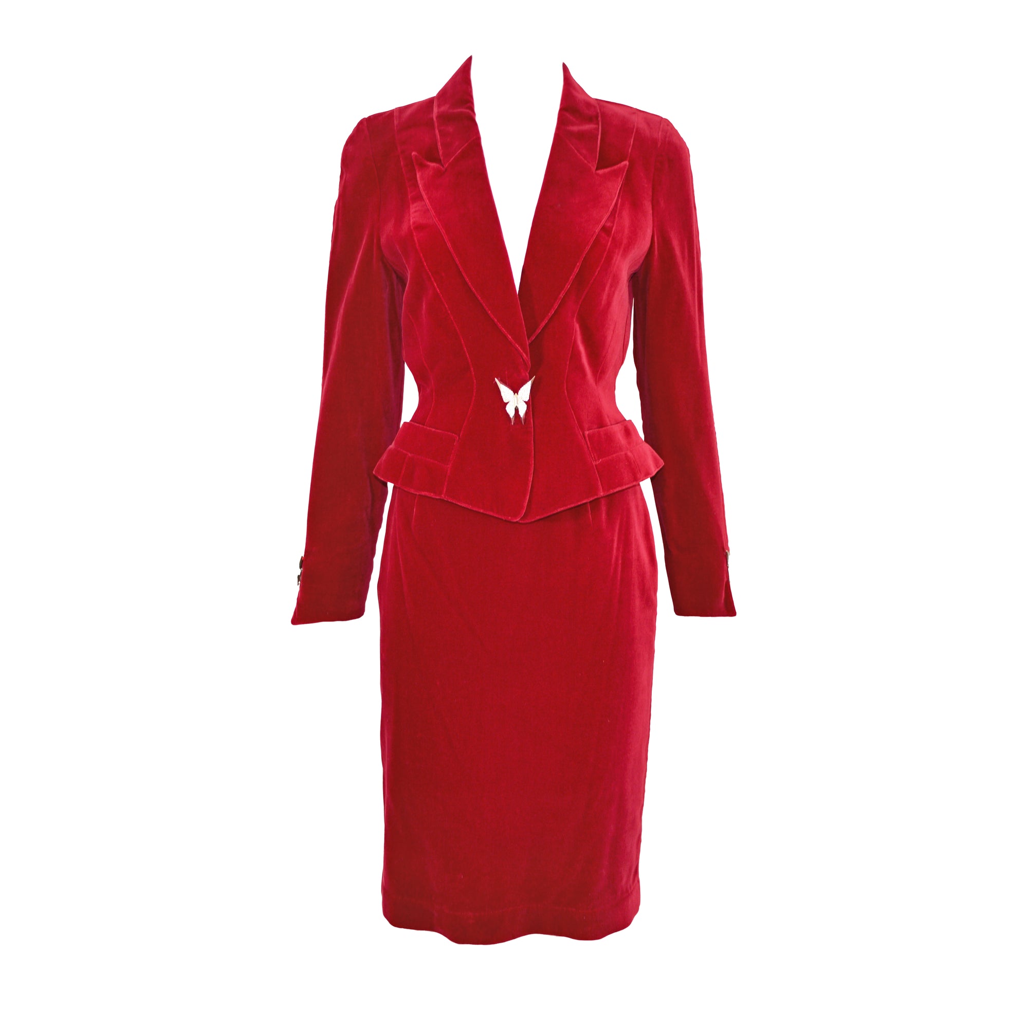 Thierry Mugler Velvet Skirt Suit with Butterfly Accents