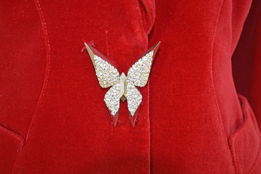 Thierry Mugler Velvet Skirt Suit with Butterfly Accents