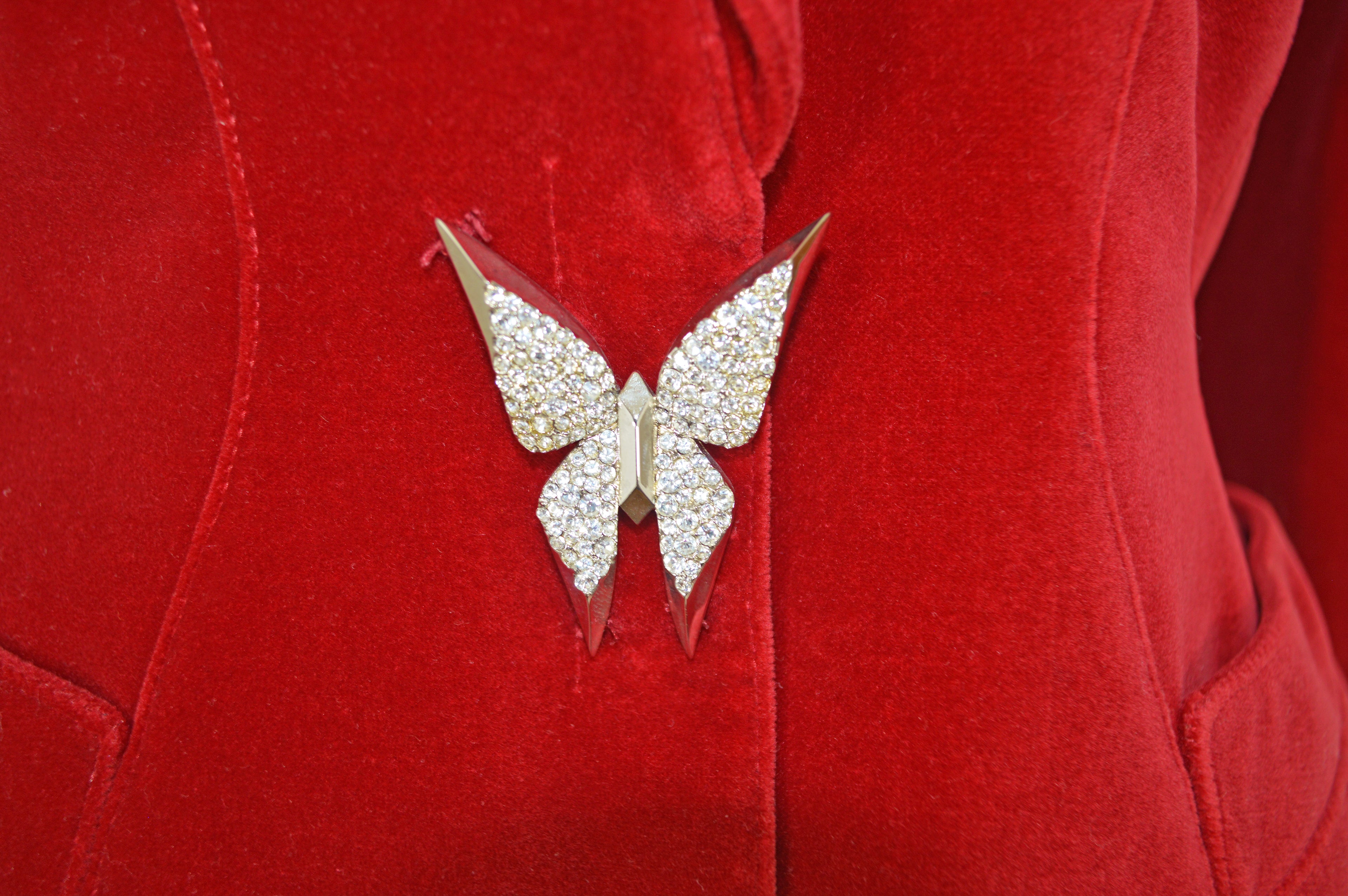 Thierry Mugler Velvet Skirt Suit with Butterfly Accents