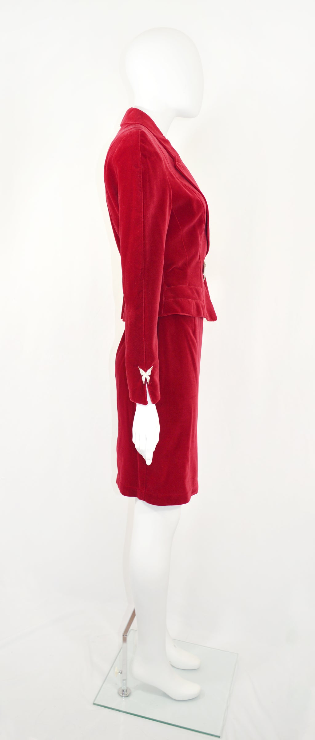 Thierry Mugler Velvet Skirt Suit with Butterfly Accents