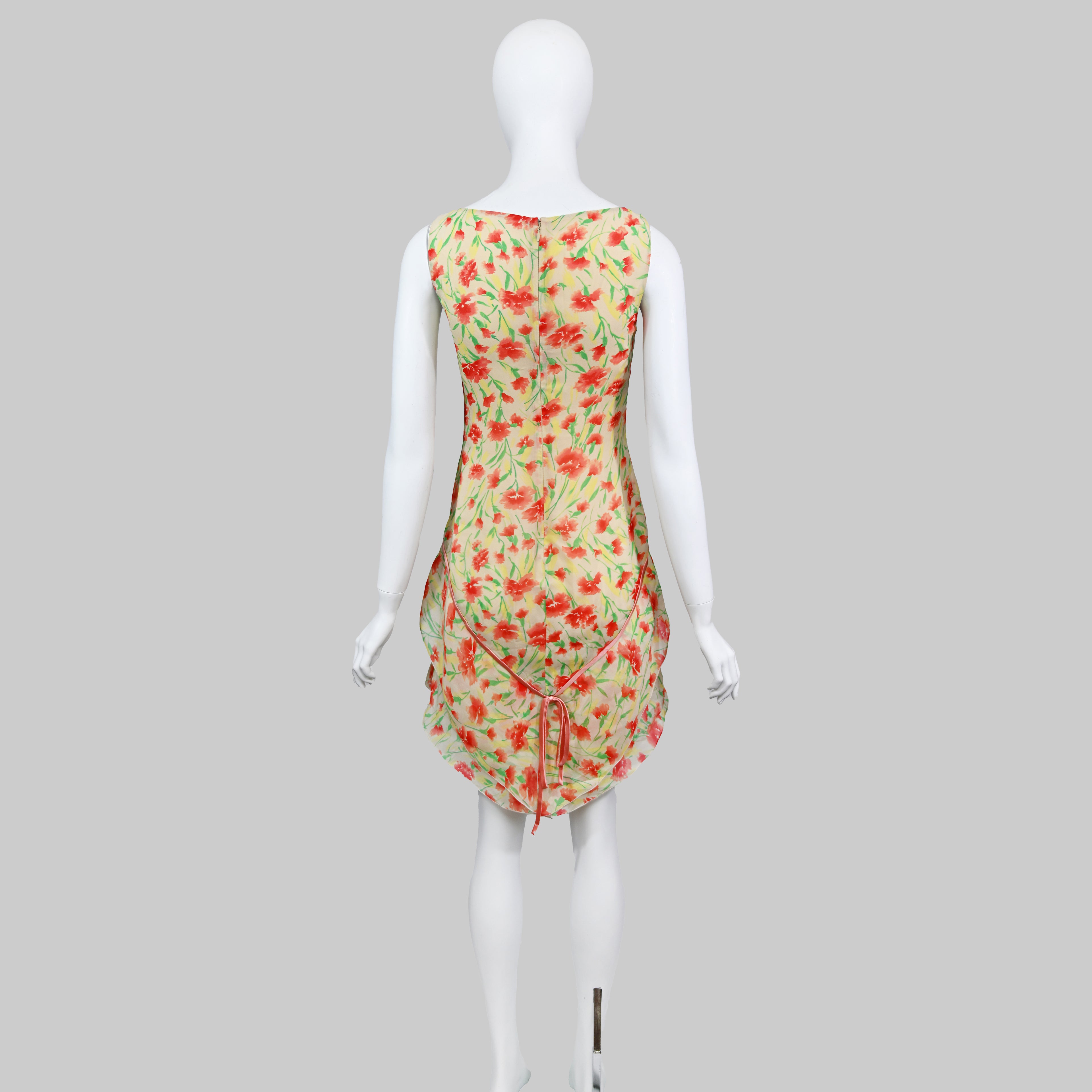 Valentino Carnation Tiered Silk Dress
