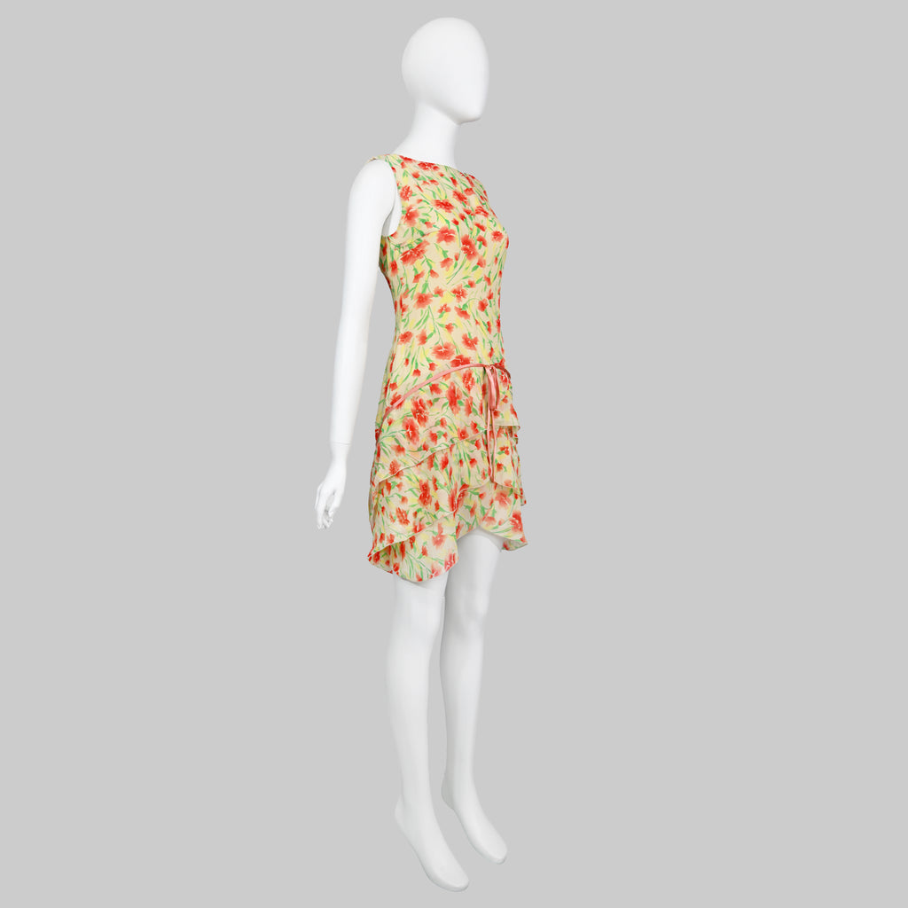 Valentino Carnation Tiered Silk Dress