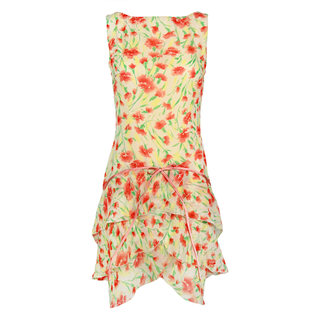 Valentino Carnation Tiered Silk Dress