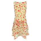 Valentino Carnation Tiered Silk Dress