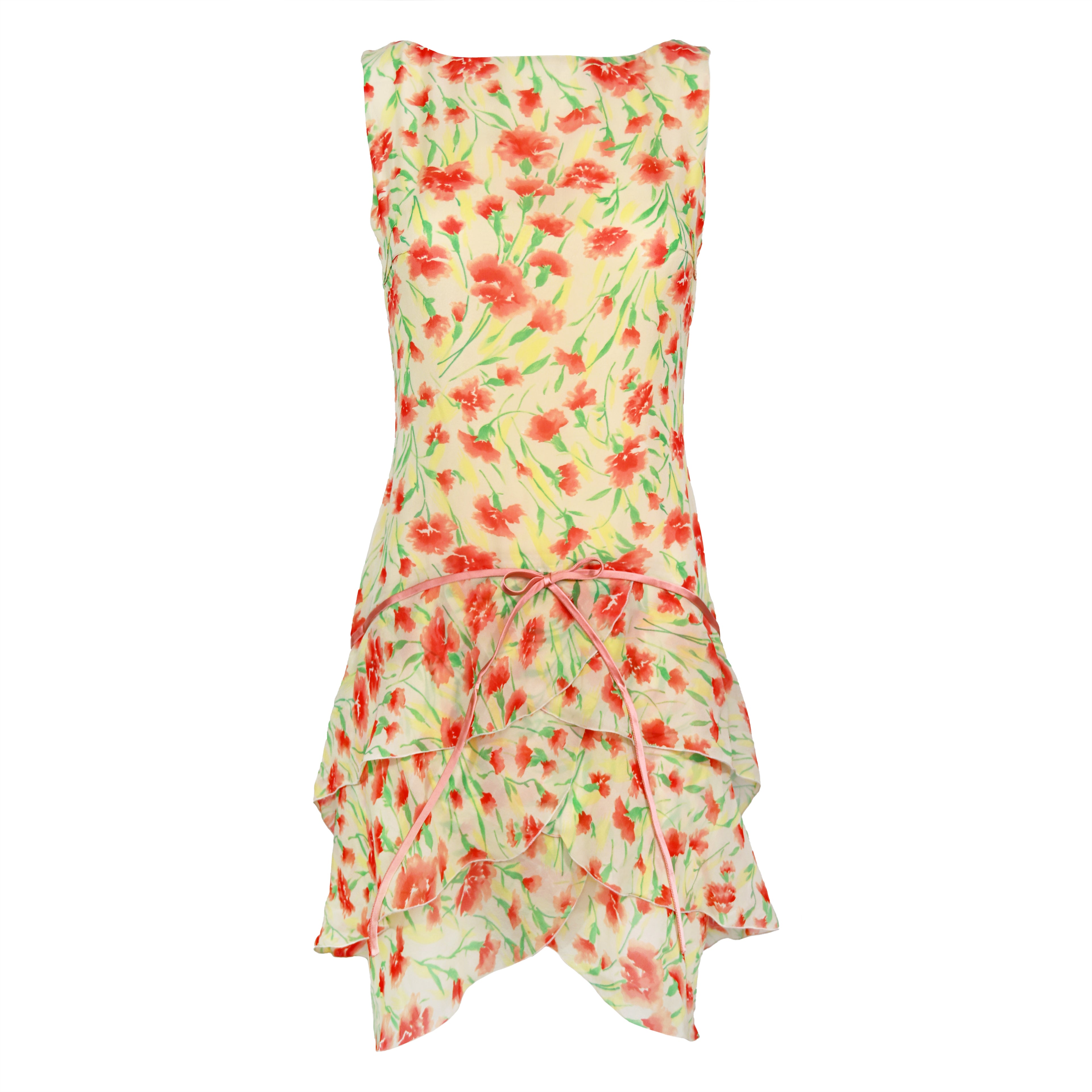 Valentino Carnation Tiered Silk Dress