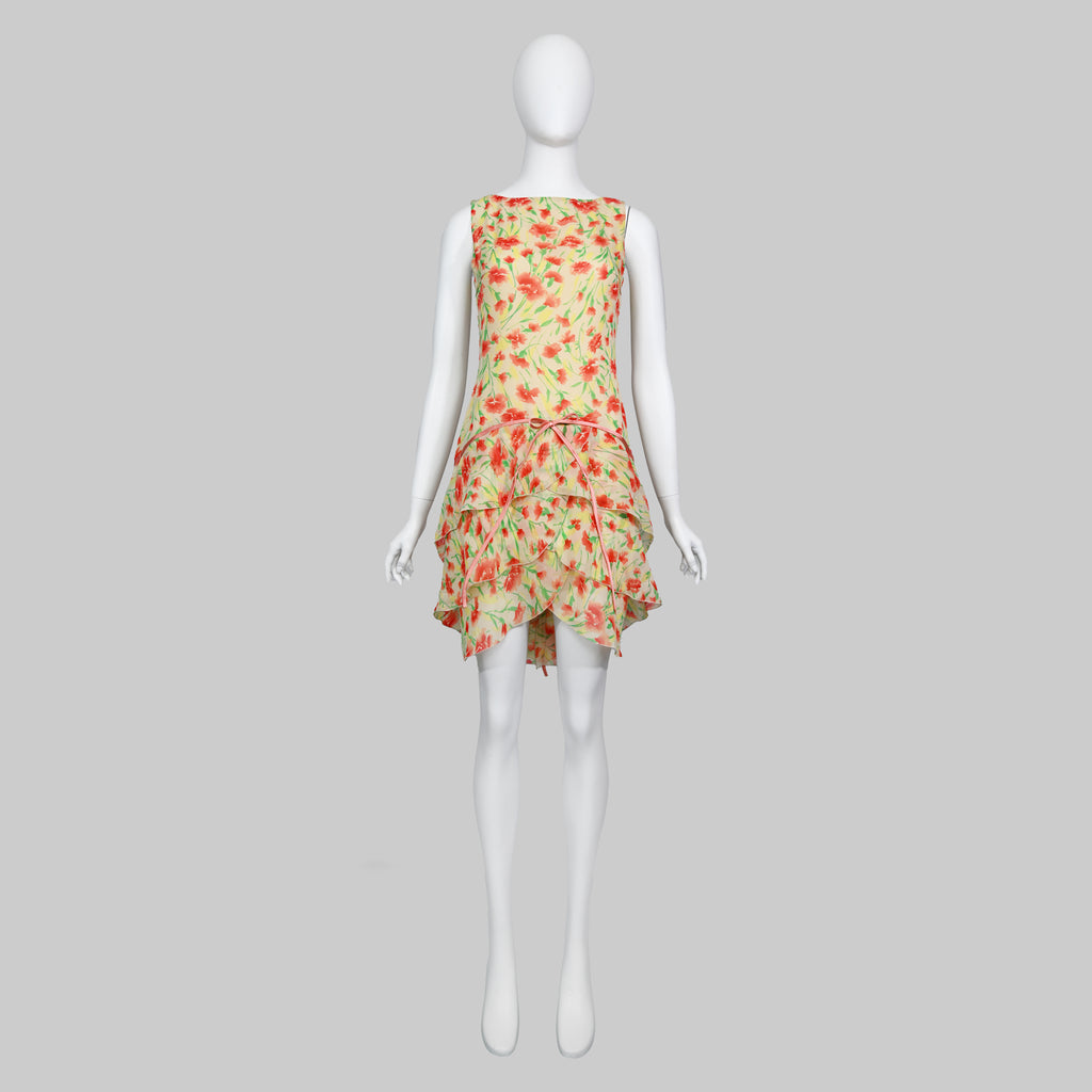 Valentino Carnation Tiered Silk Dress