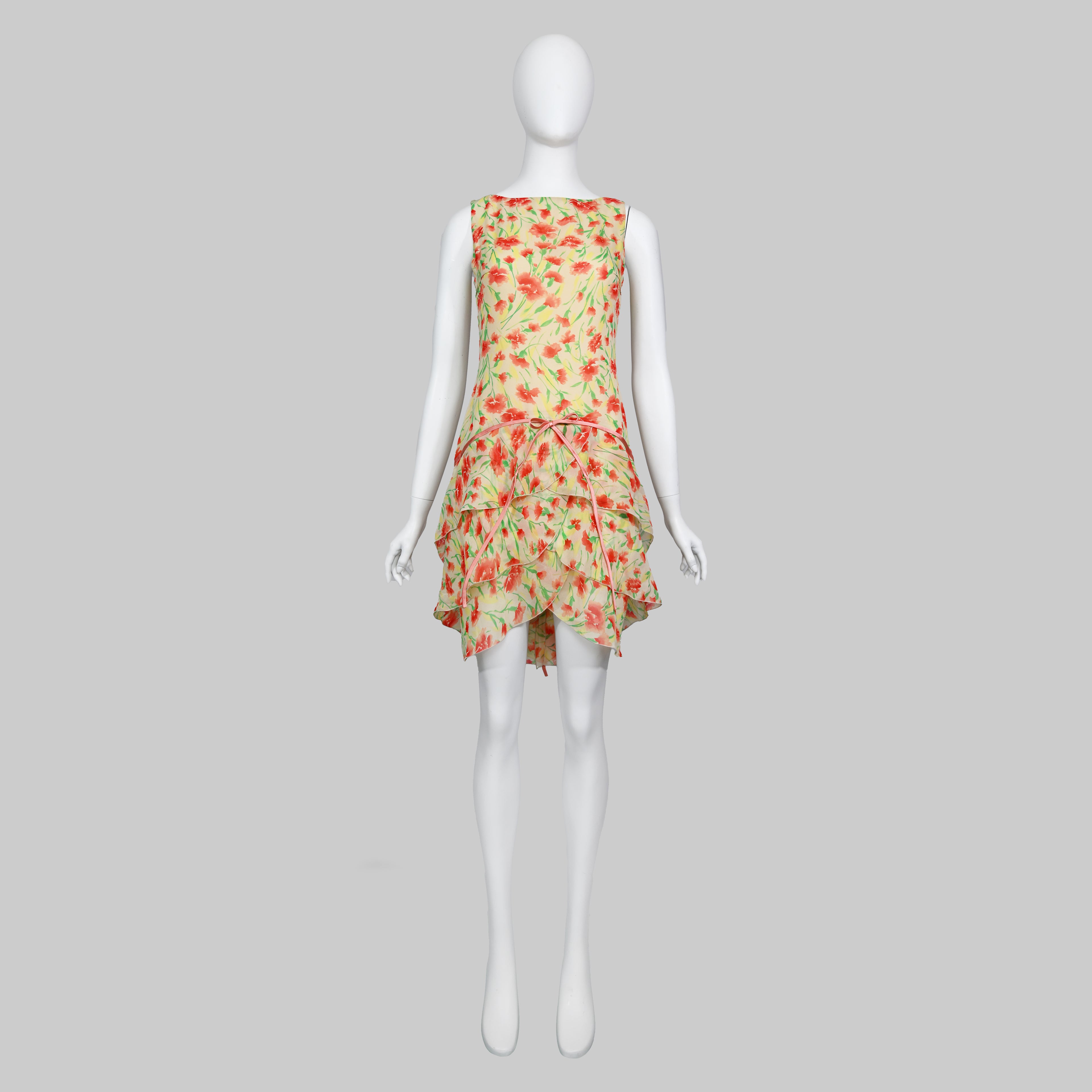 Valentino Carnation Tiered Silk Dress