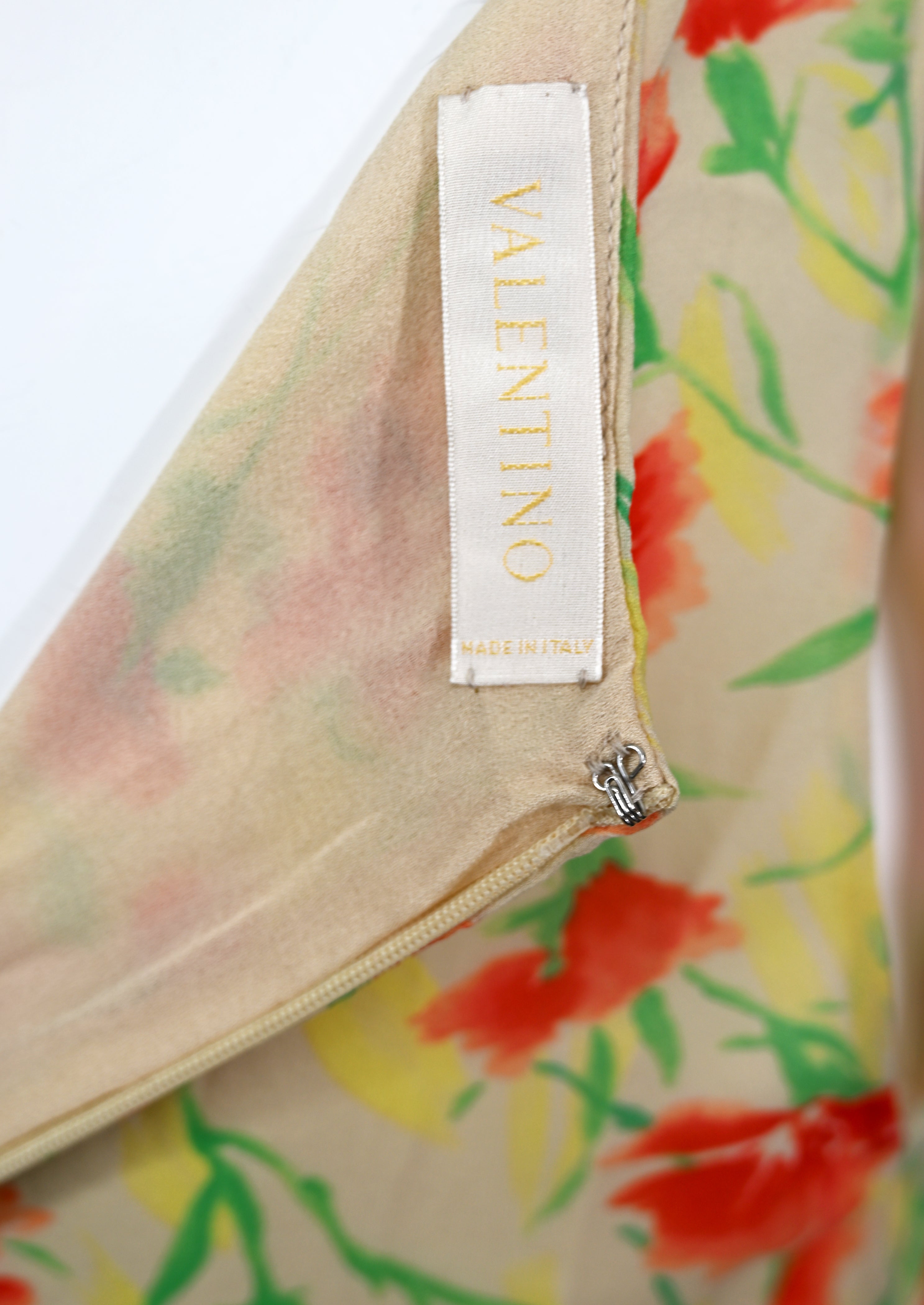 Valentino Carnation Tiered Silk Dress