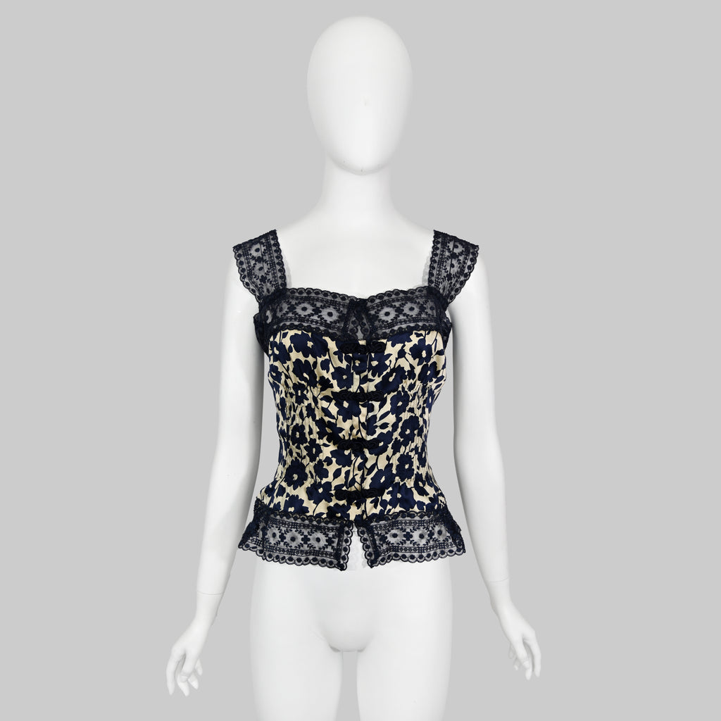 Valentino 1994 Floral Lace &  Silk Blouse