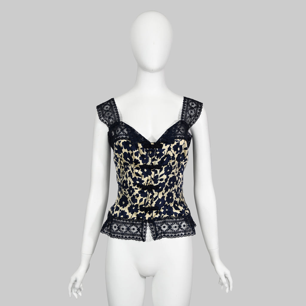 Valentino 1994 Floral Lace &  Silk Blouse