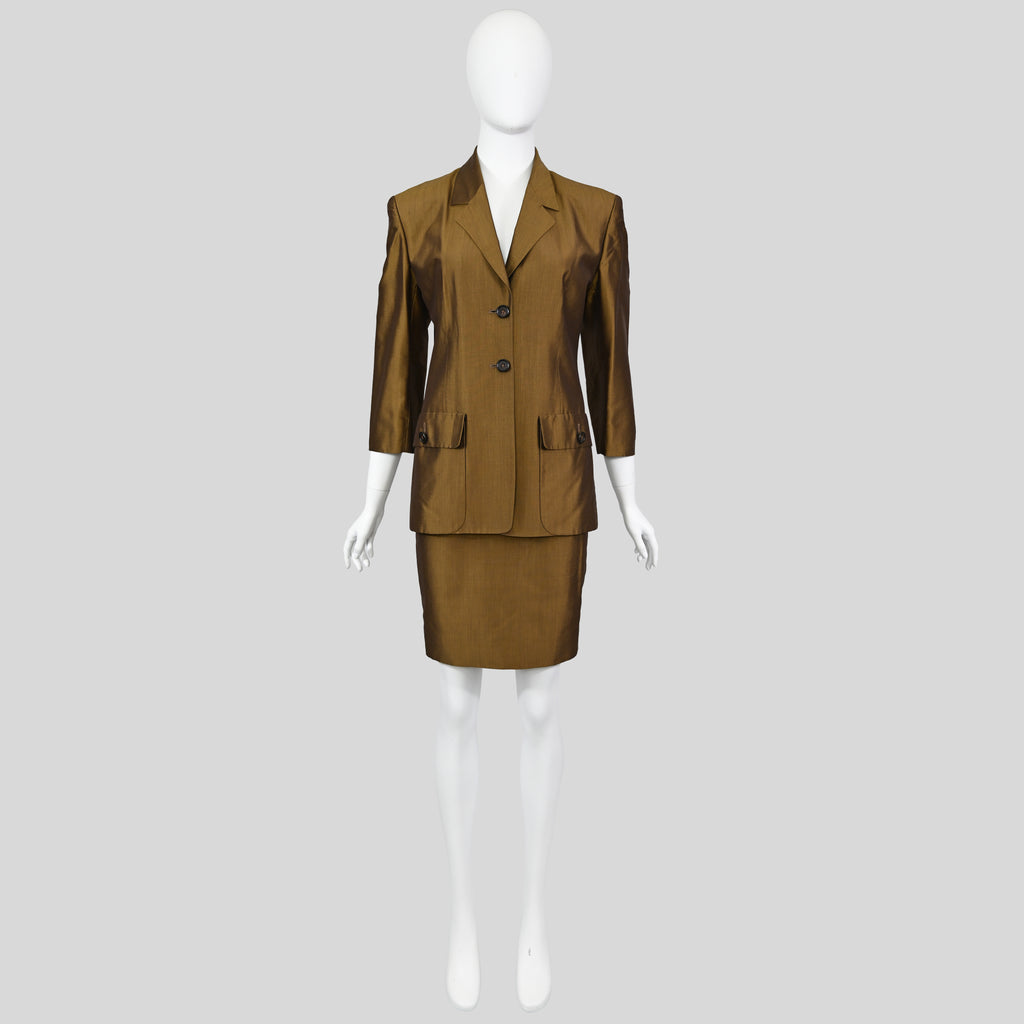 Prada SS 1990 Bronze Silk Skirt Suit