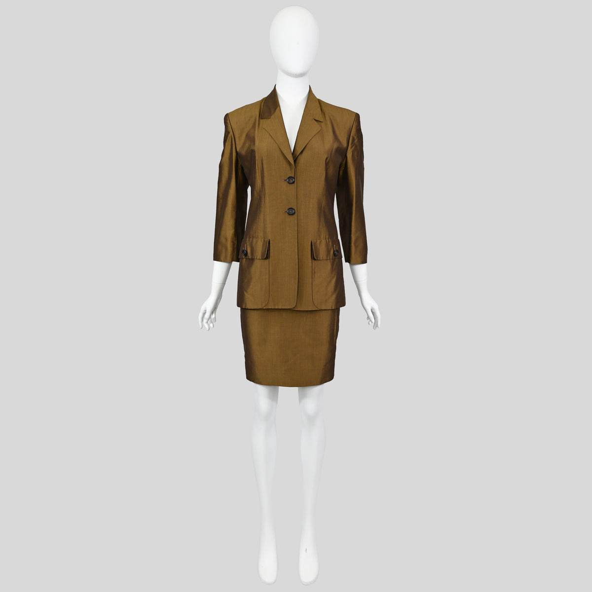 Prada SS 1990 Bronze Silk Skirt Suit