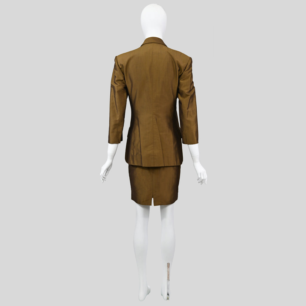 Prada SS 1990 Bronze Silk Skirt Suit