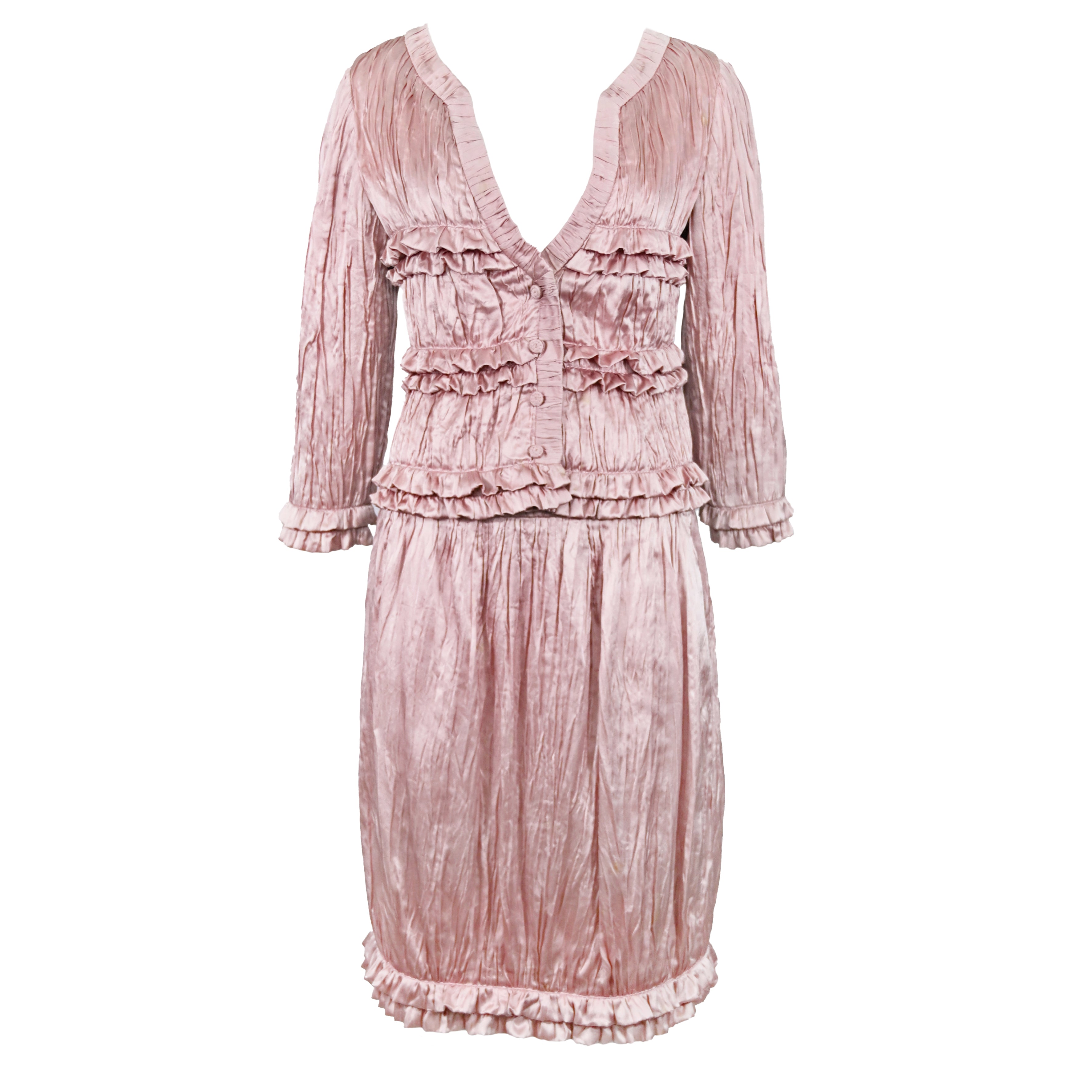 Valentino SS 2007 Pink Satin Skirt Set