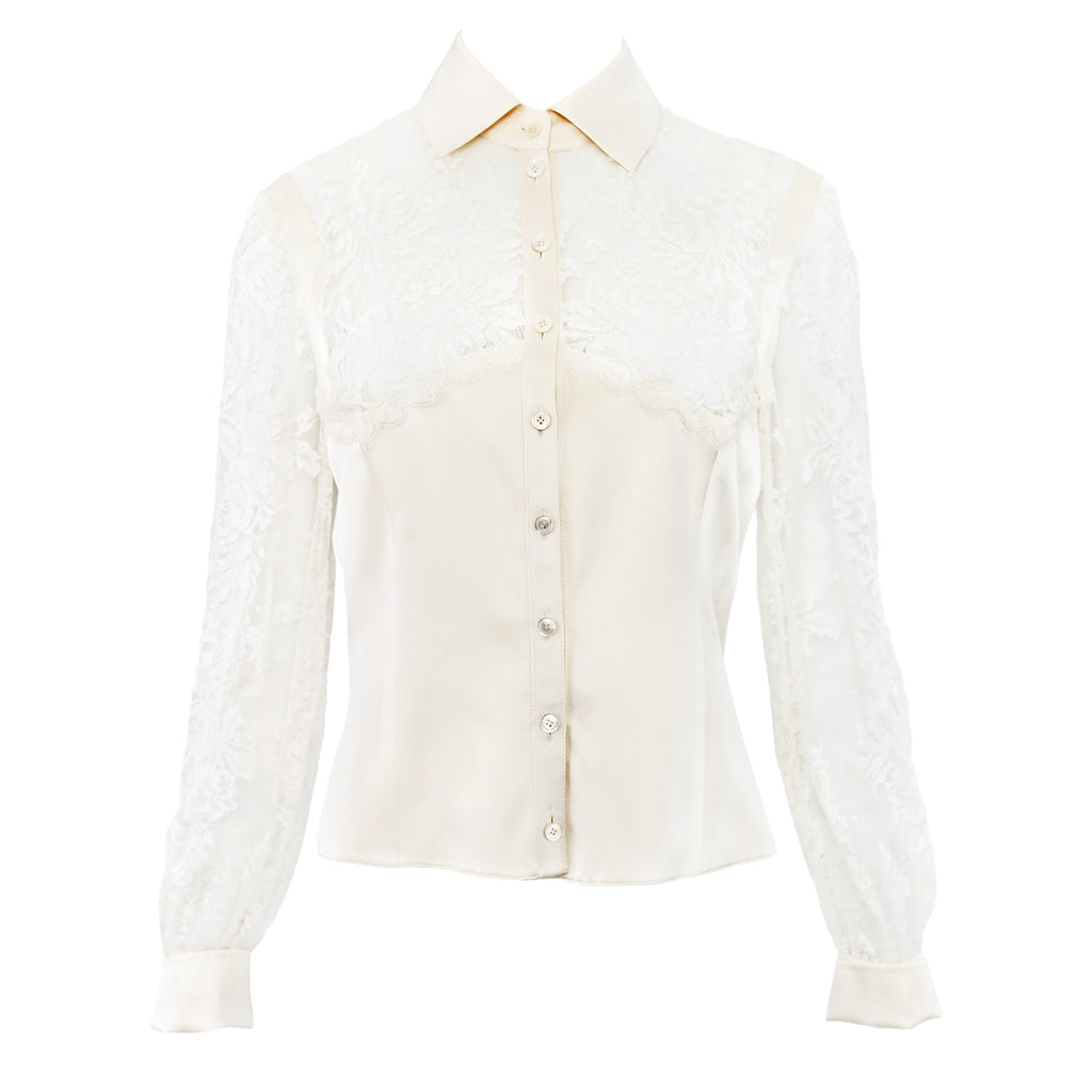 Valentino Lace Silk Blouse w Pearl Buttons