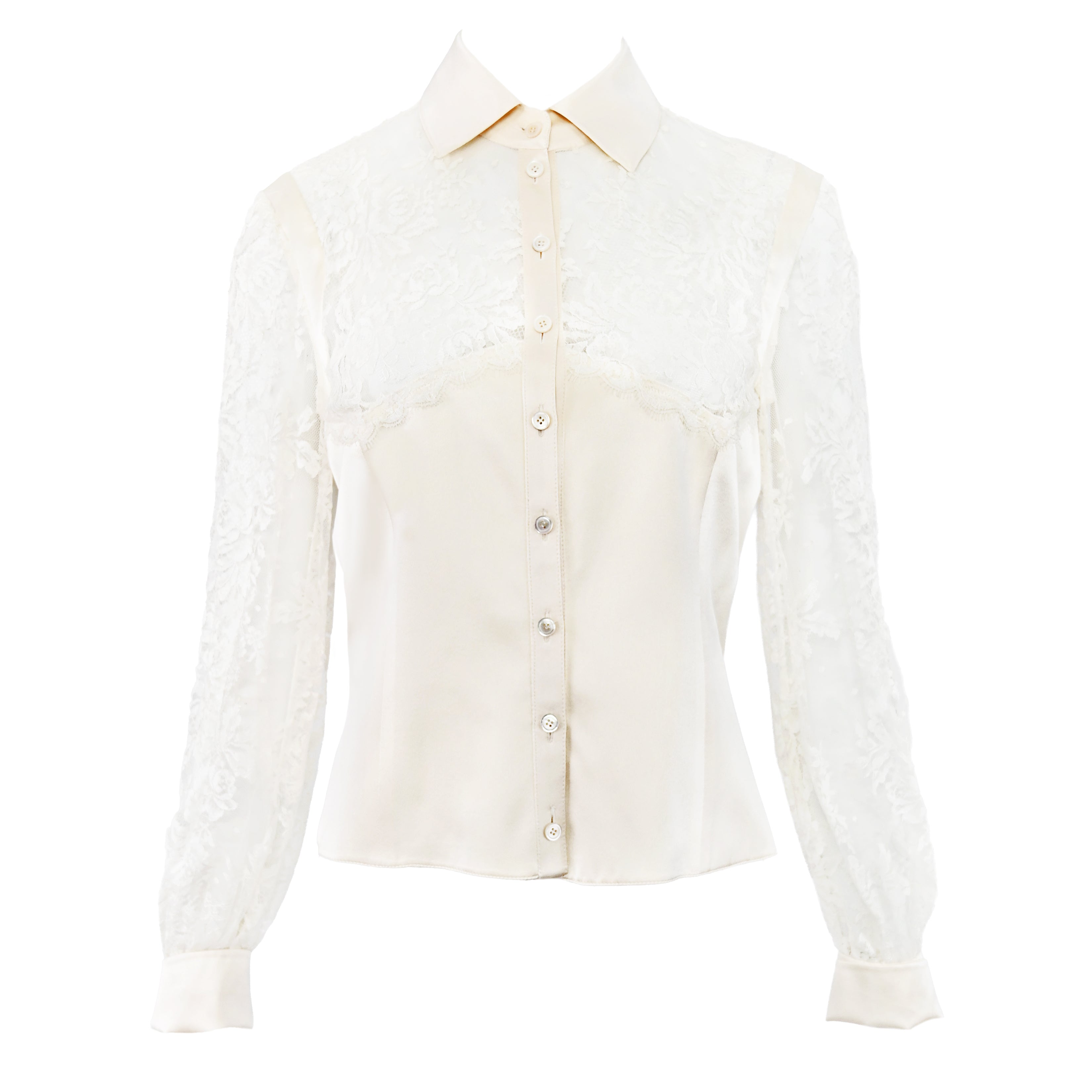 Valentino Lace Silk Blouse w Pearl Buttons