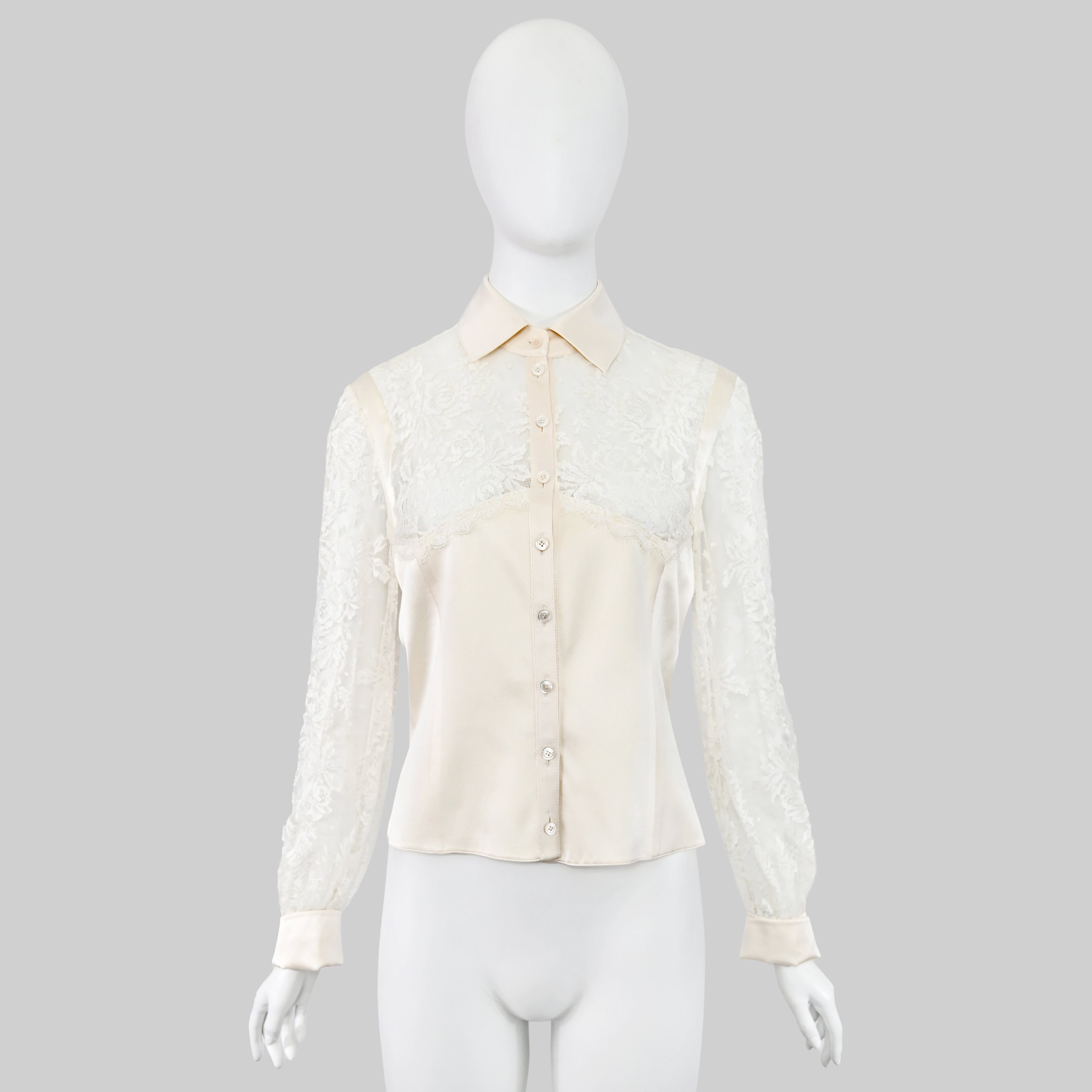 Valentino Lace Silk Blouse w Pearl Buttons