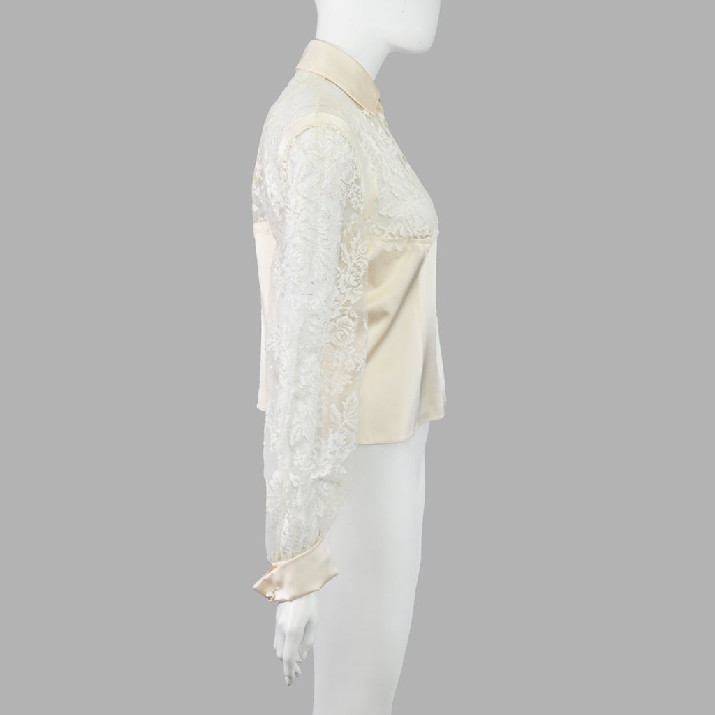 Valentino Lace Silk Blouse w Pearl Buttons