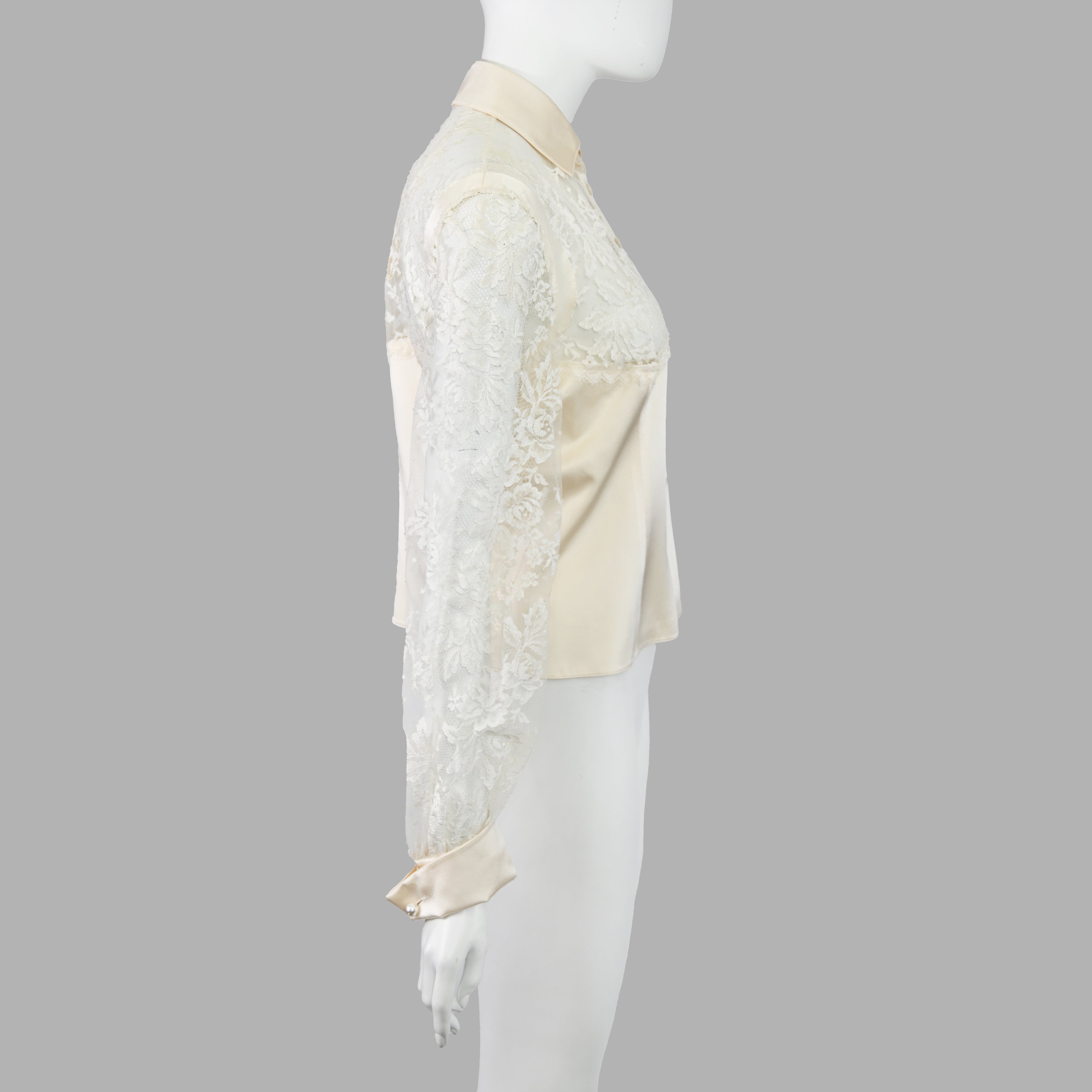 Valentino Lace Silk Blouse w Pearl Buttons