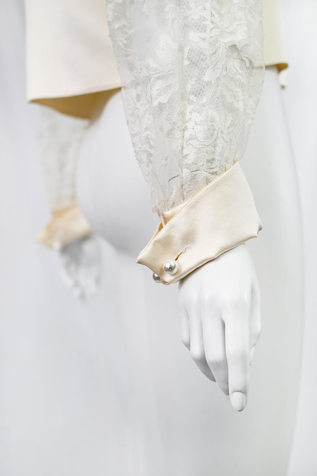 Valentino Lace Silk Blouse w Pearl Buttons