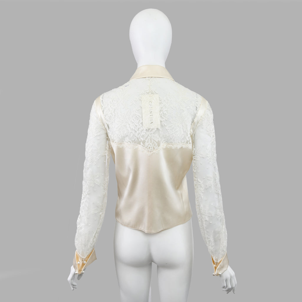 Valentino Lace Silk Blouse w Pearl Buttons