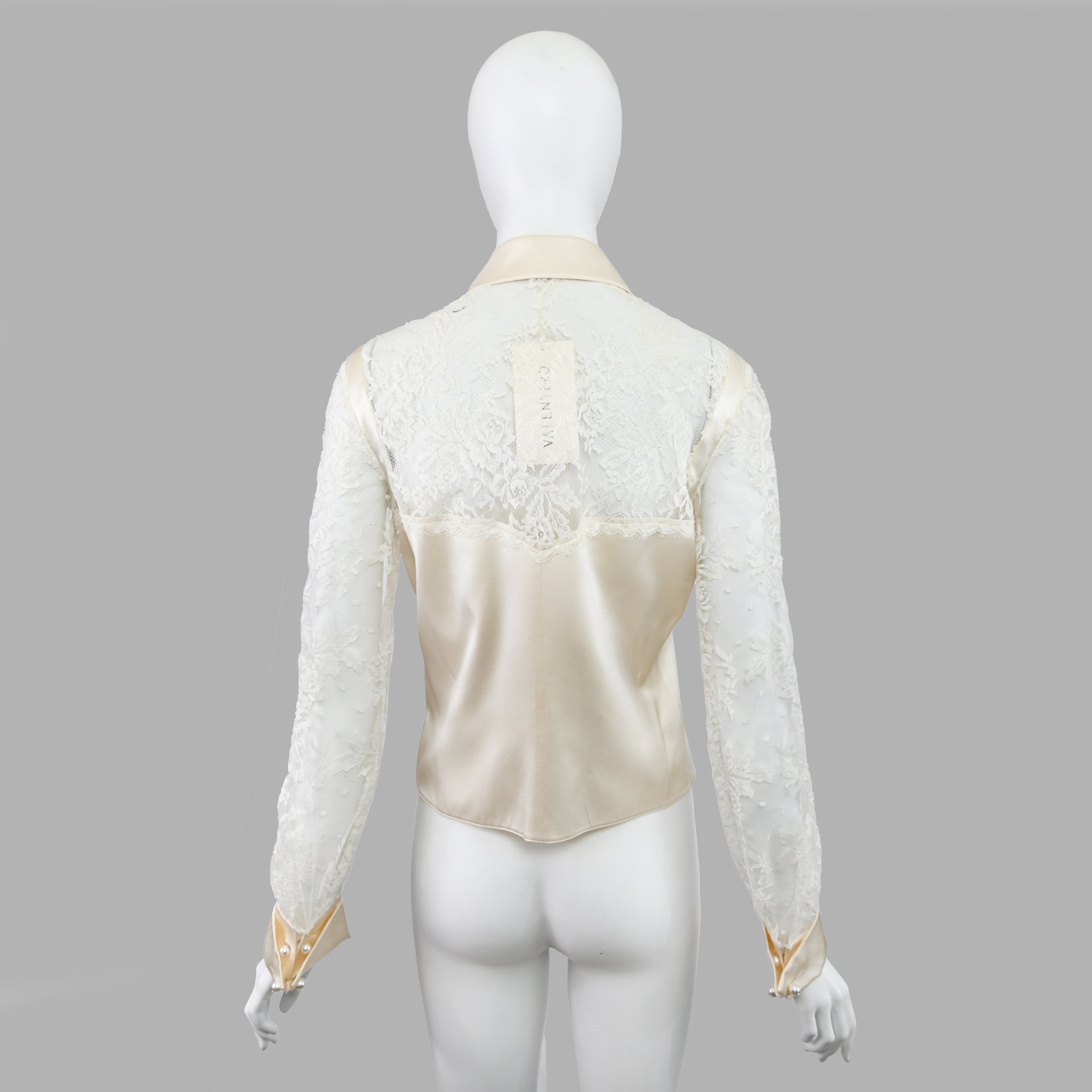 Valentino Lace Silk Blouse w Pearl Buttons