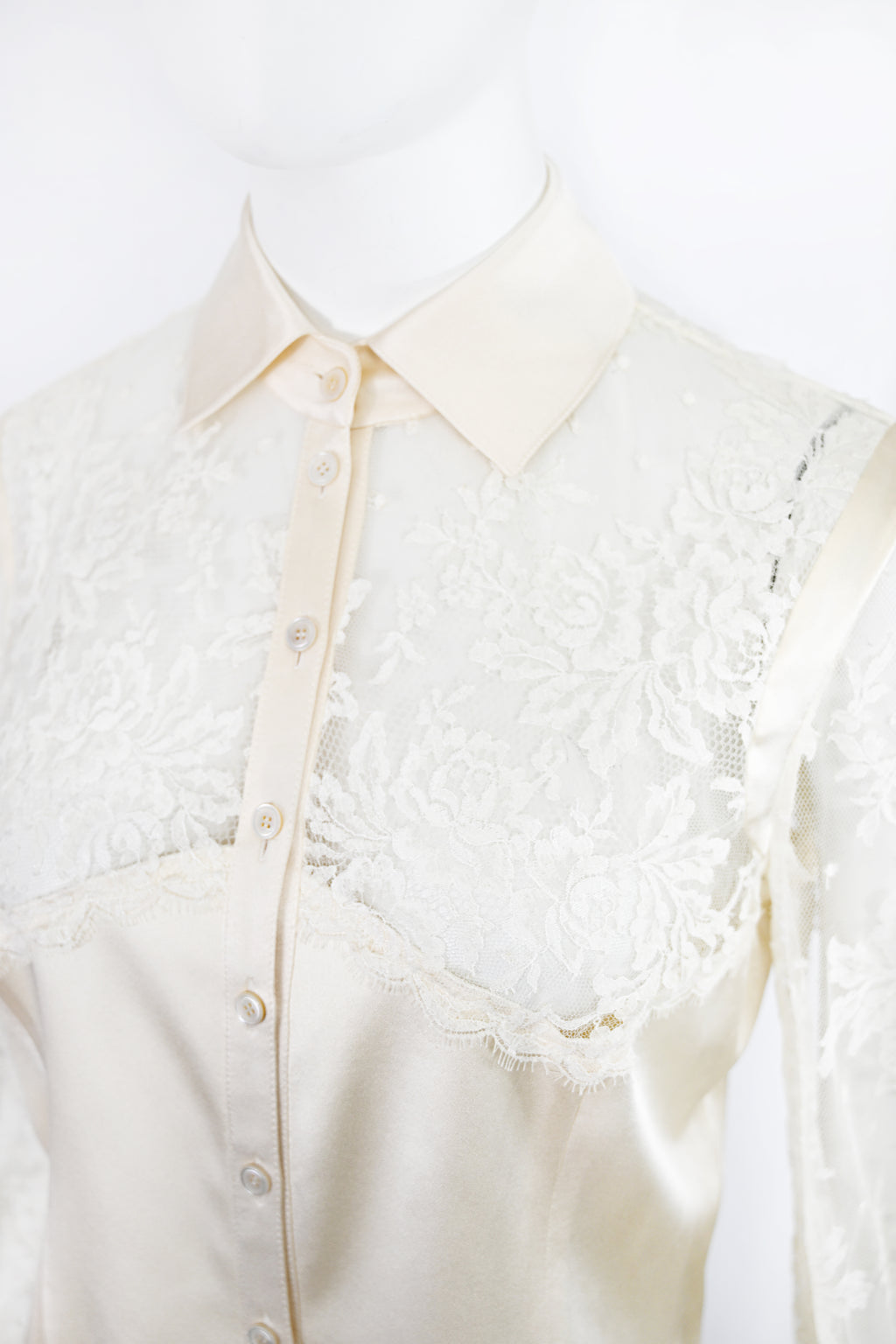 Valentino Lace Silk Blouse w Pearl Buttons