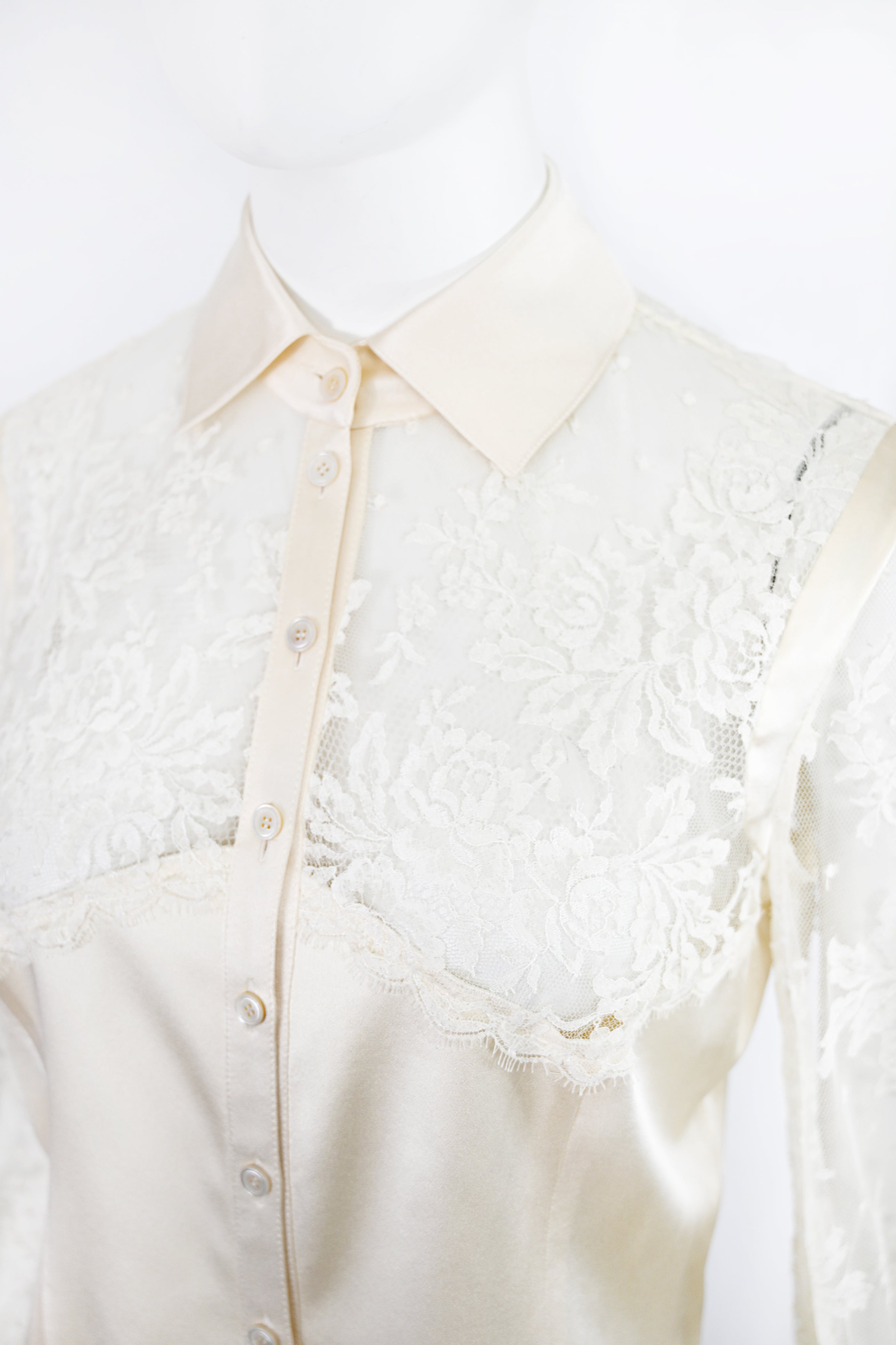 Valentino Lace Silk Blouse w Pearl Buttons